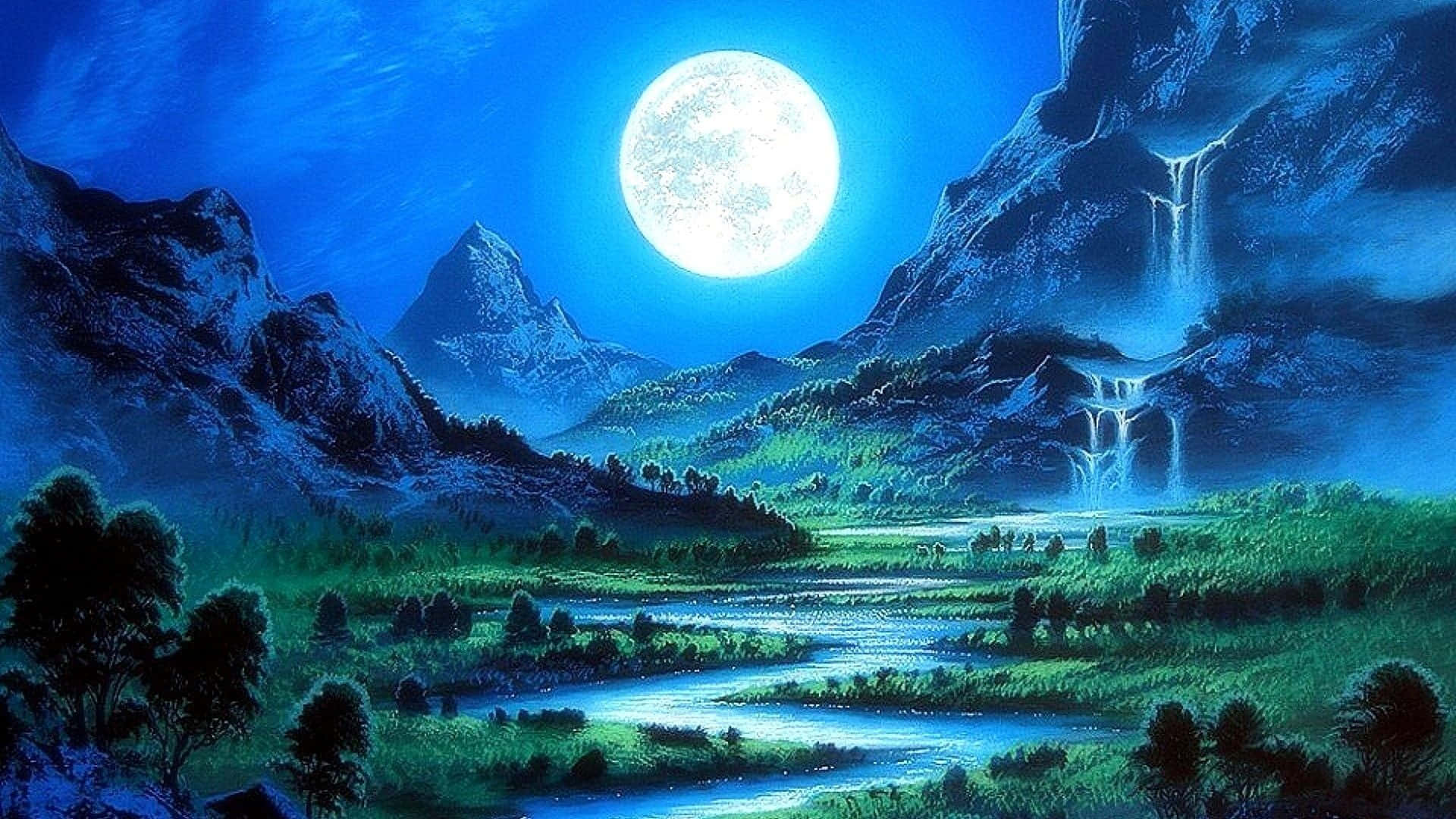Enchanted Moonlit Landscape Wallpaper
