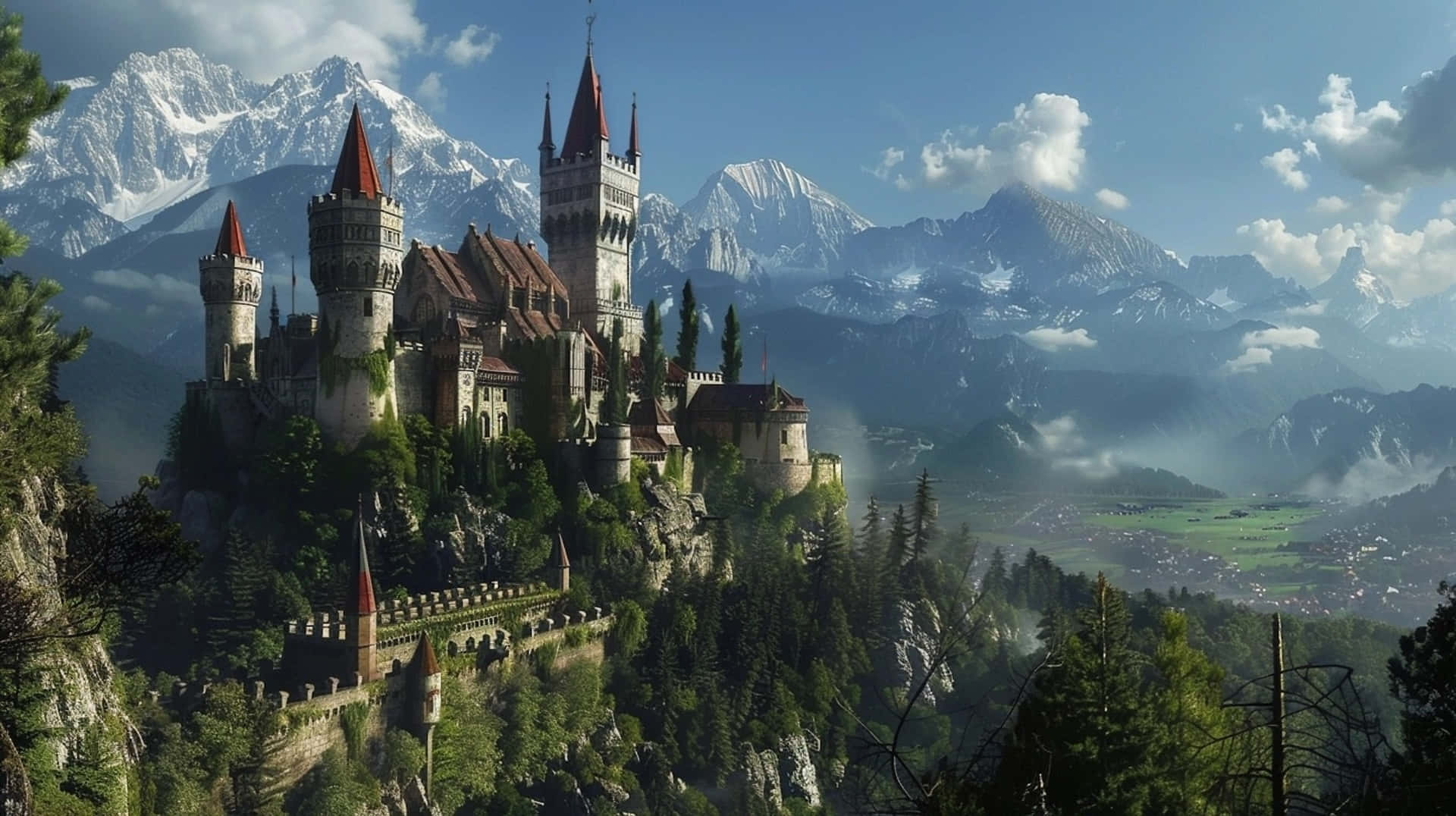 Enchanted_ Mountain_ Castle_ Fantasy_ Scene.jpg Wallpaper