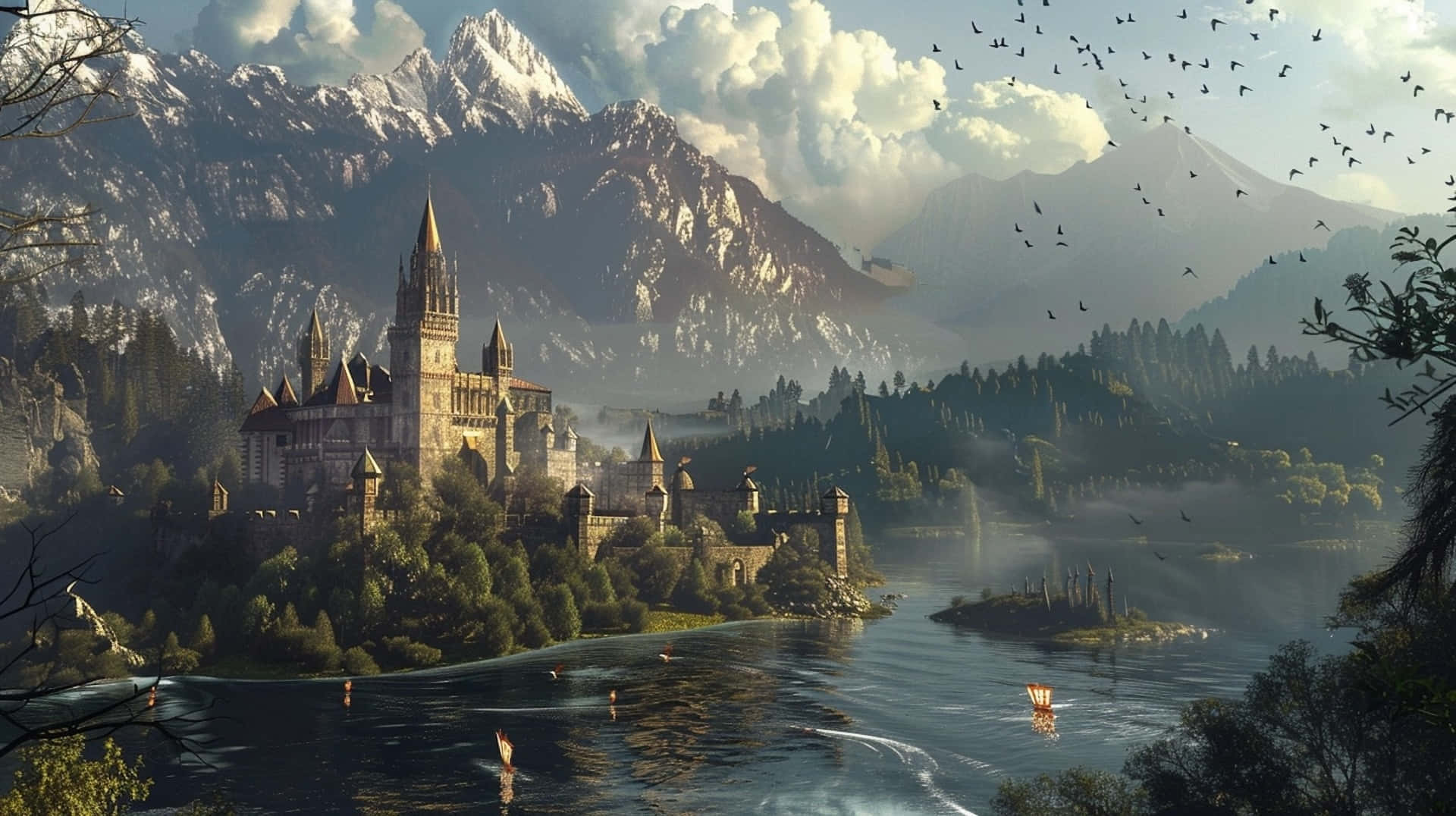 Enchanted_ Mountain_ Castle_ Landscape Wallpaper