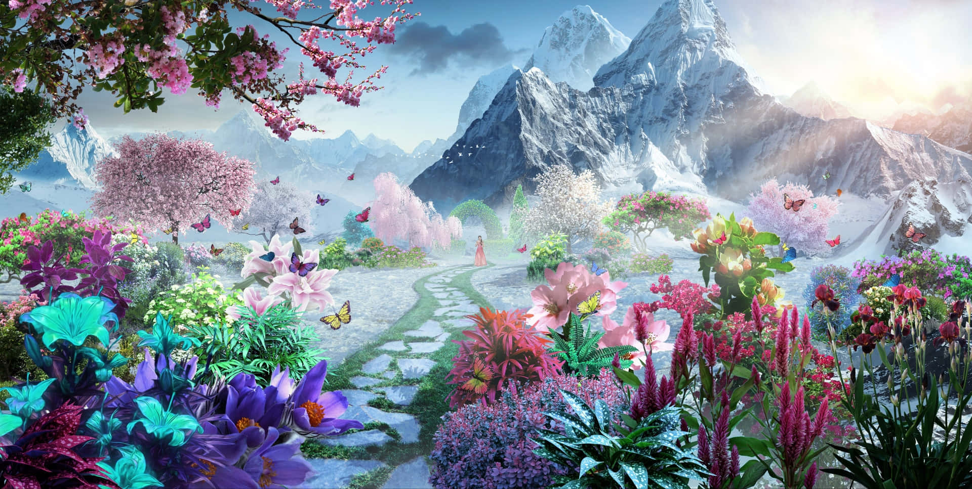 Enchanted_ Mountain_ Garden_ Path Wallpaper