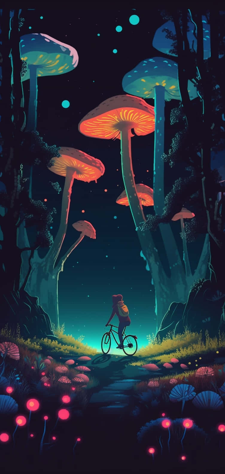 Enchanted_ Mushroom_ Forest_ Cycling_ Art Wallpaper