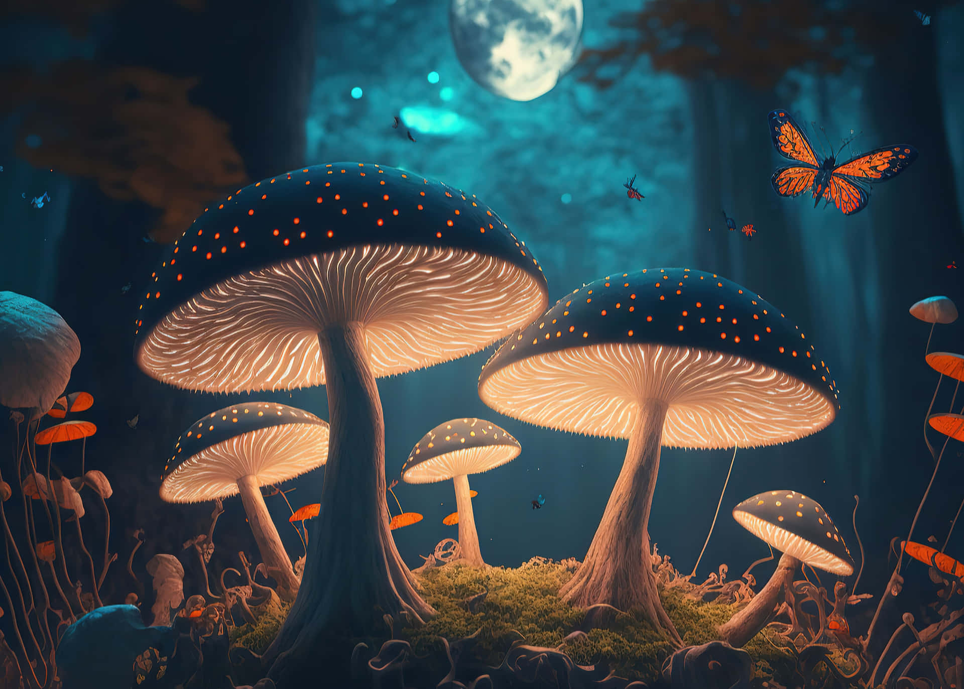 Enchanted_ Mushroom_ Glow_ Art Wallpaper