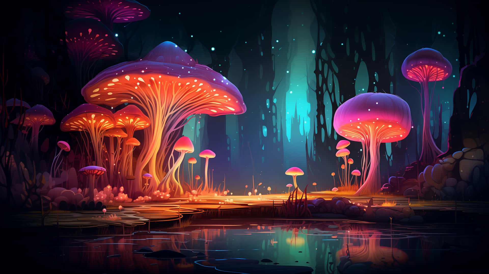 Enchanted_ Mushroom_ Glow_ Forest_ Art Wallpaper