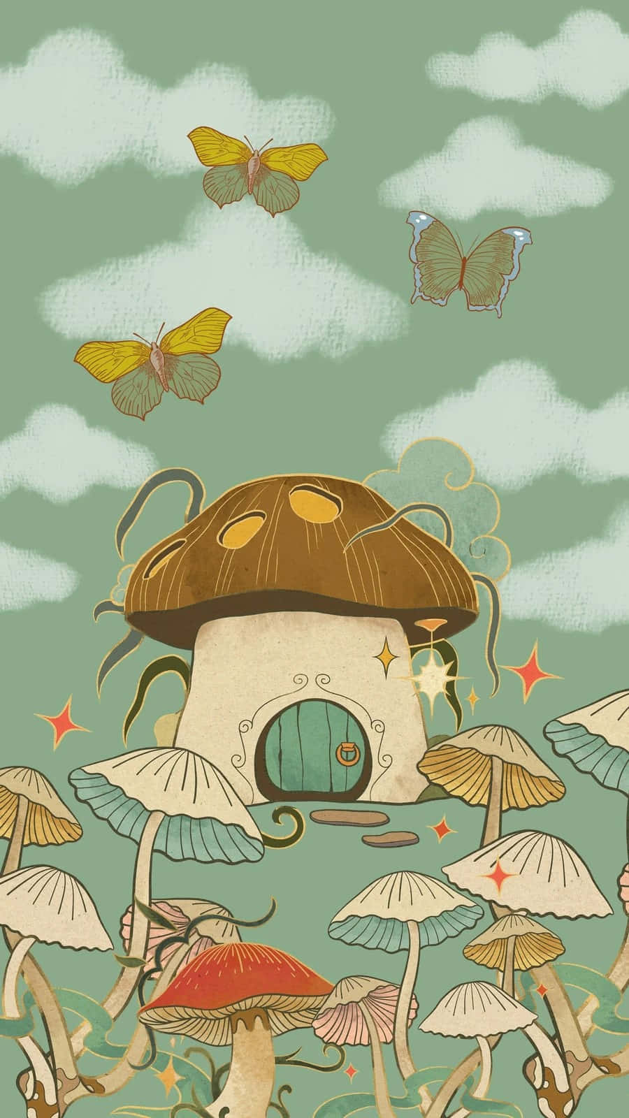 Enchanted Mushroom House Fantasy Illustration Wallpaper