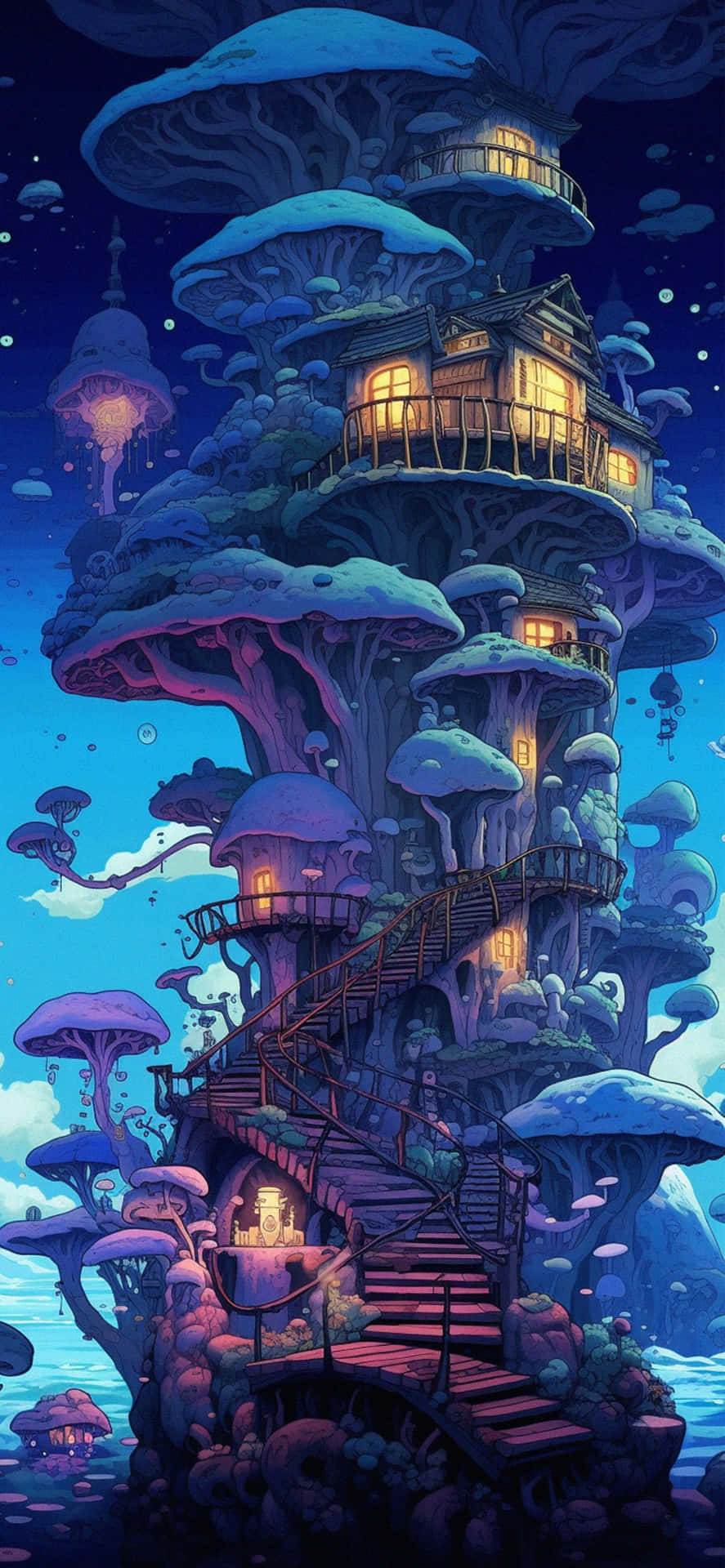 Enchanted_ Mushroom_ Tower_ Night_ Scene Wallpaper