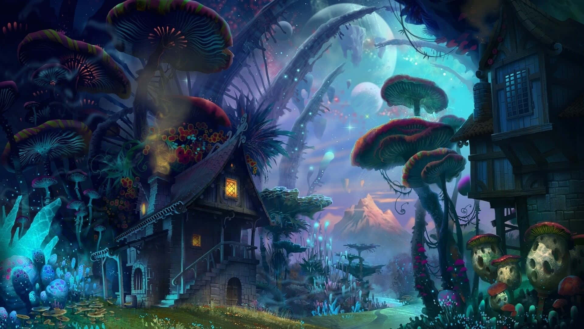 Enchanted_ Mushroom_ Village_ Fantasy Wallpaper