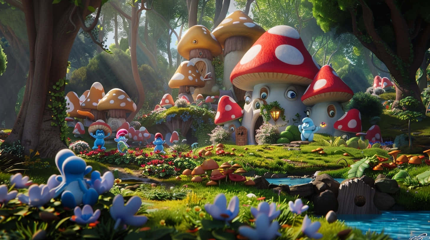 Enchanted_ Mushroom_ Village_ Scene Wallpaper