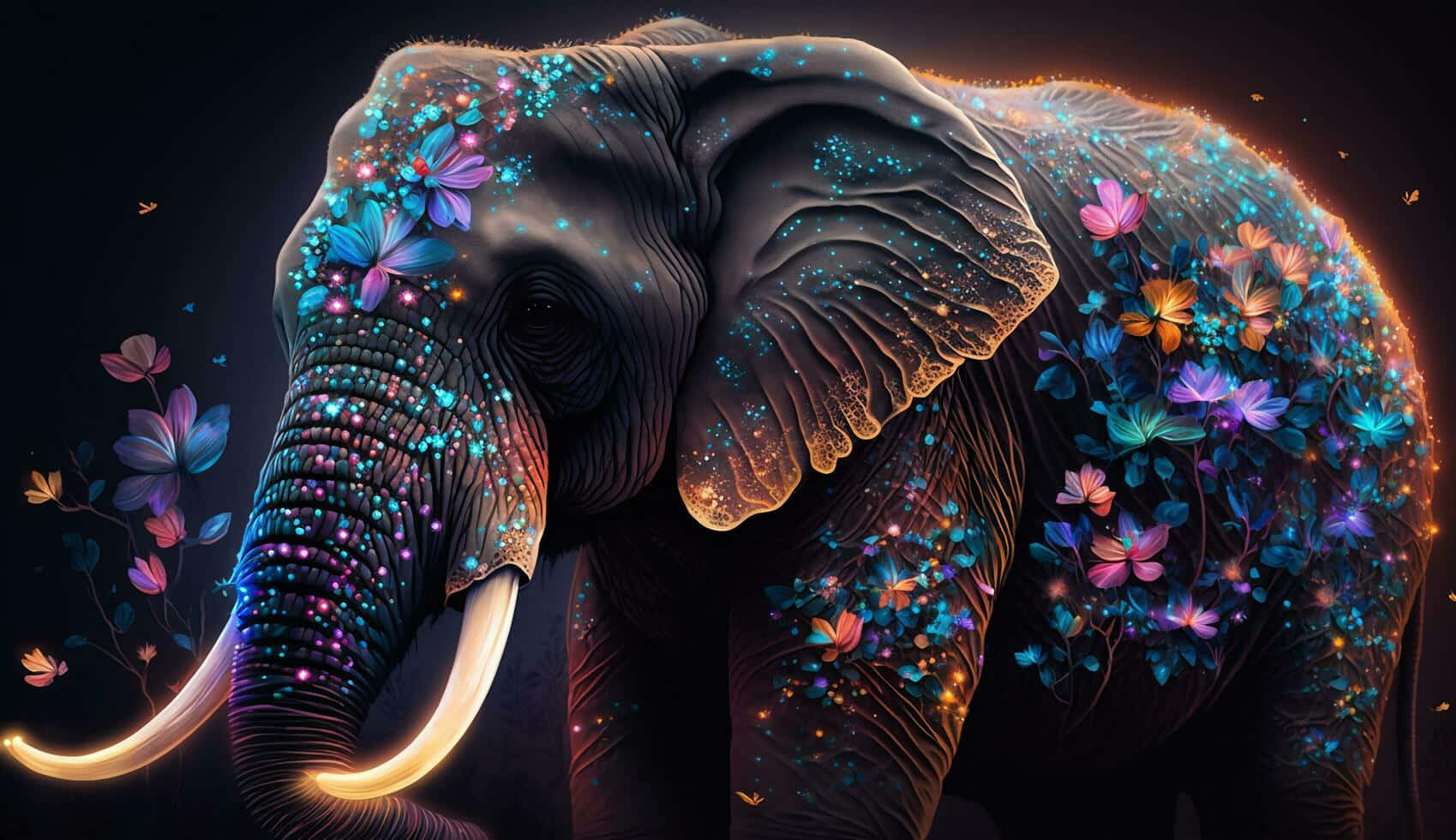 Enchanted Neon Elephant Wallpaper
