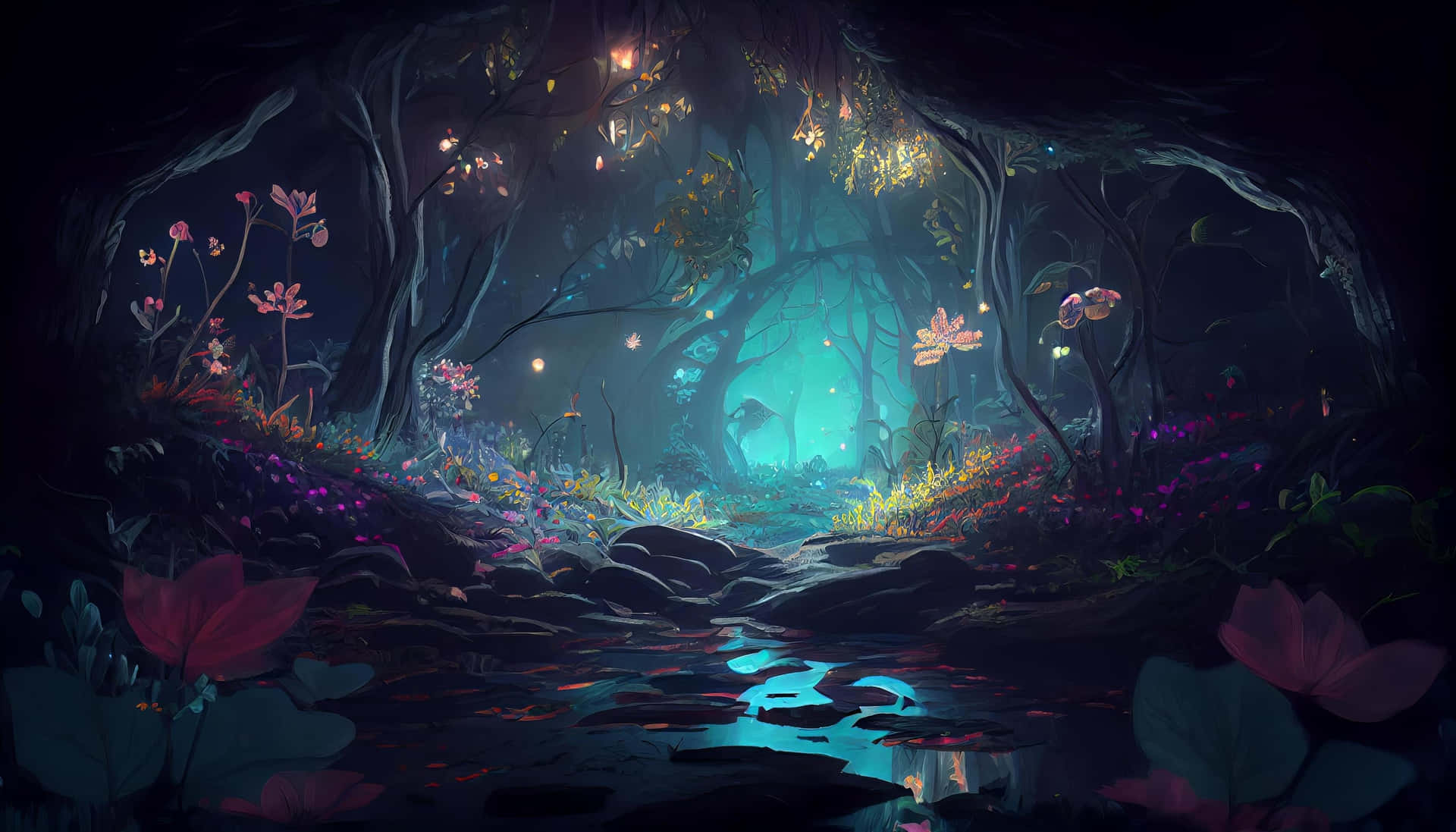 Enchanted_ Neon_ Forest_ Glow Wallpaper