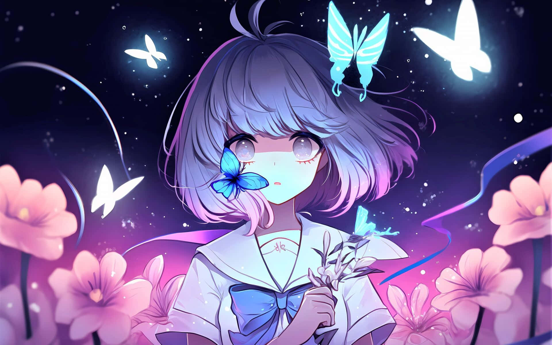 Enchanted_ Night_ Butterfly_ Anime_ Girl.jpg Wallpaper