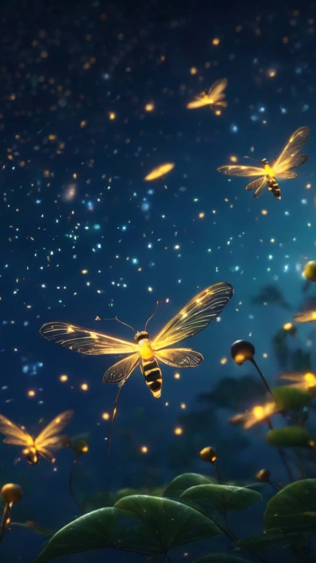 Enchanted Night Lightning Bugs Wallpaper
