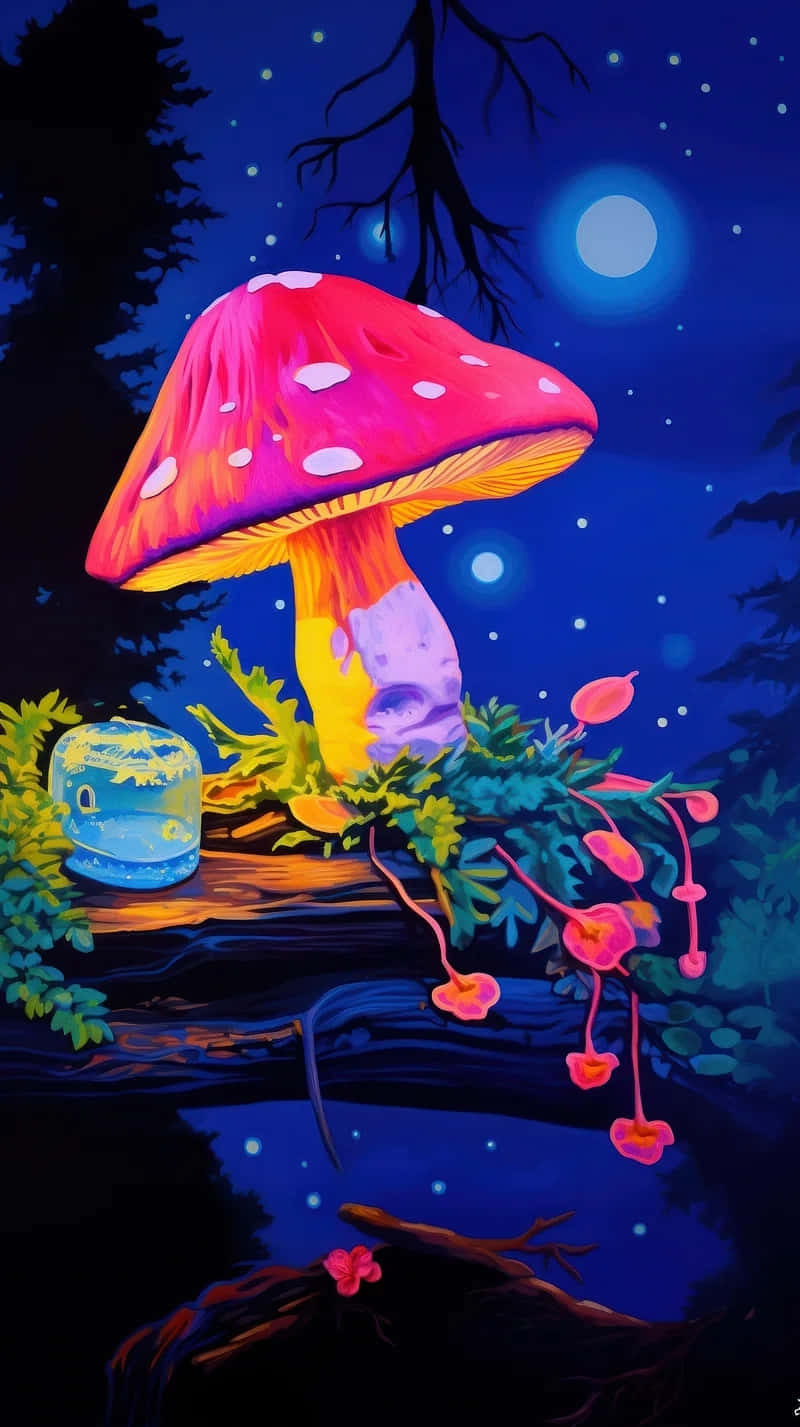 Enchanted_ Night_ Mushroom_ Art Wallpaper