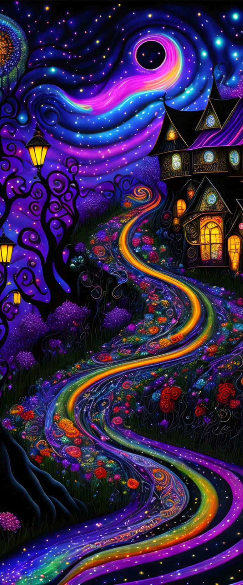 Enchanted_ Night_ Scene_ Trippy_ Artwork Wallpaper