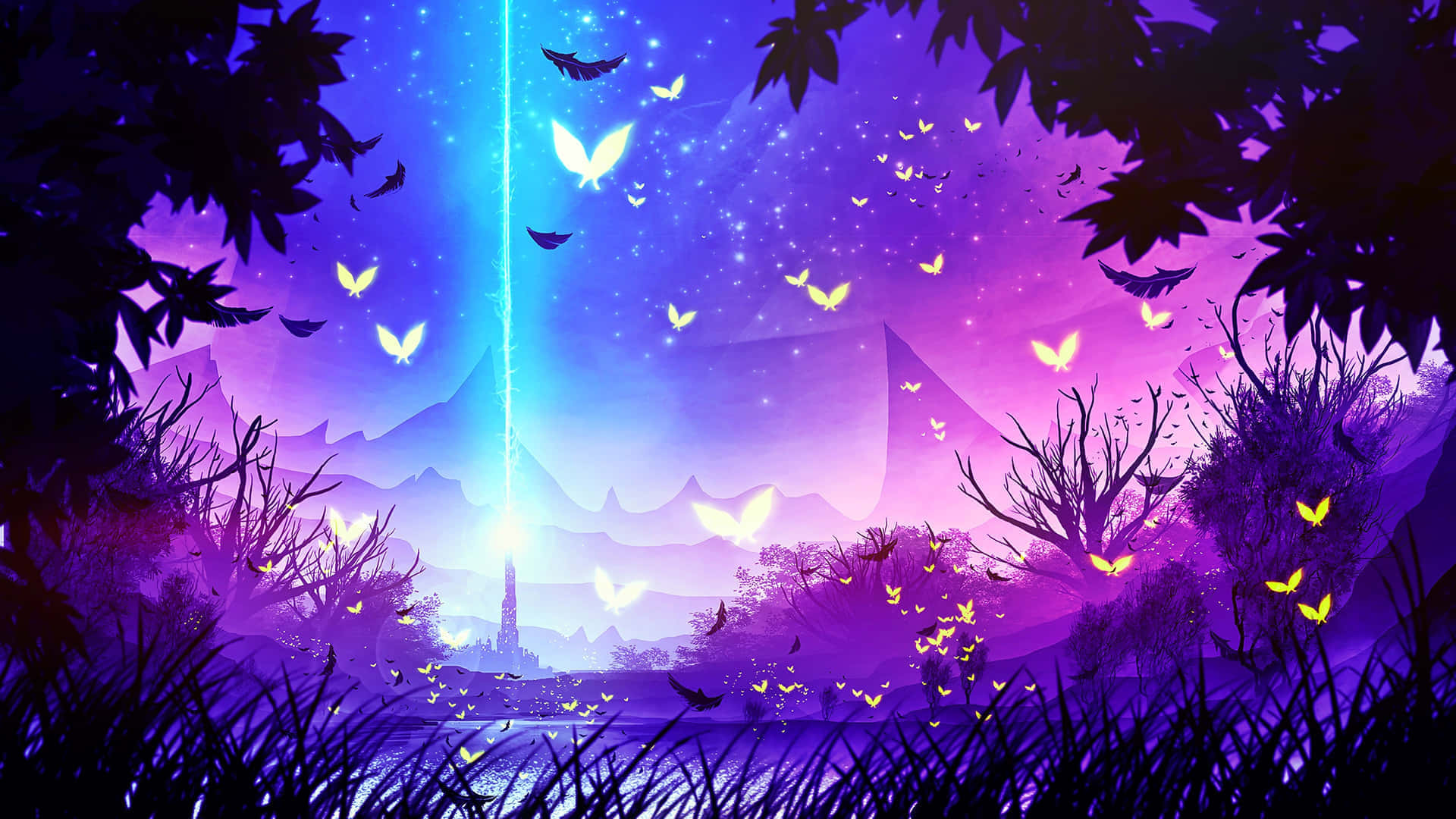 Enchanted_ Night_with_ Lightning_ Bugs Wallpaper