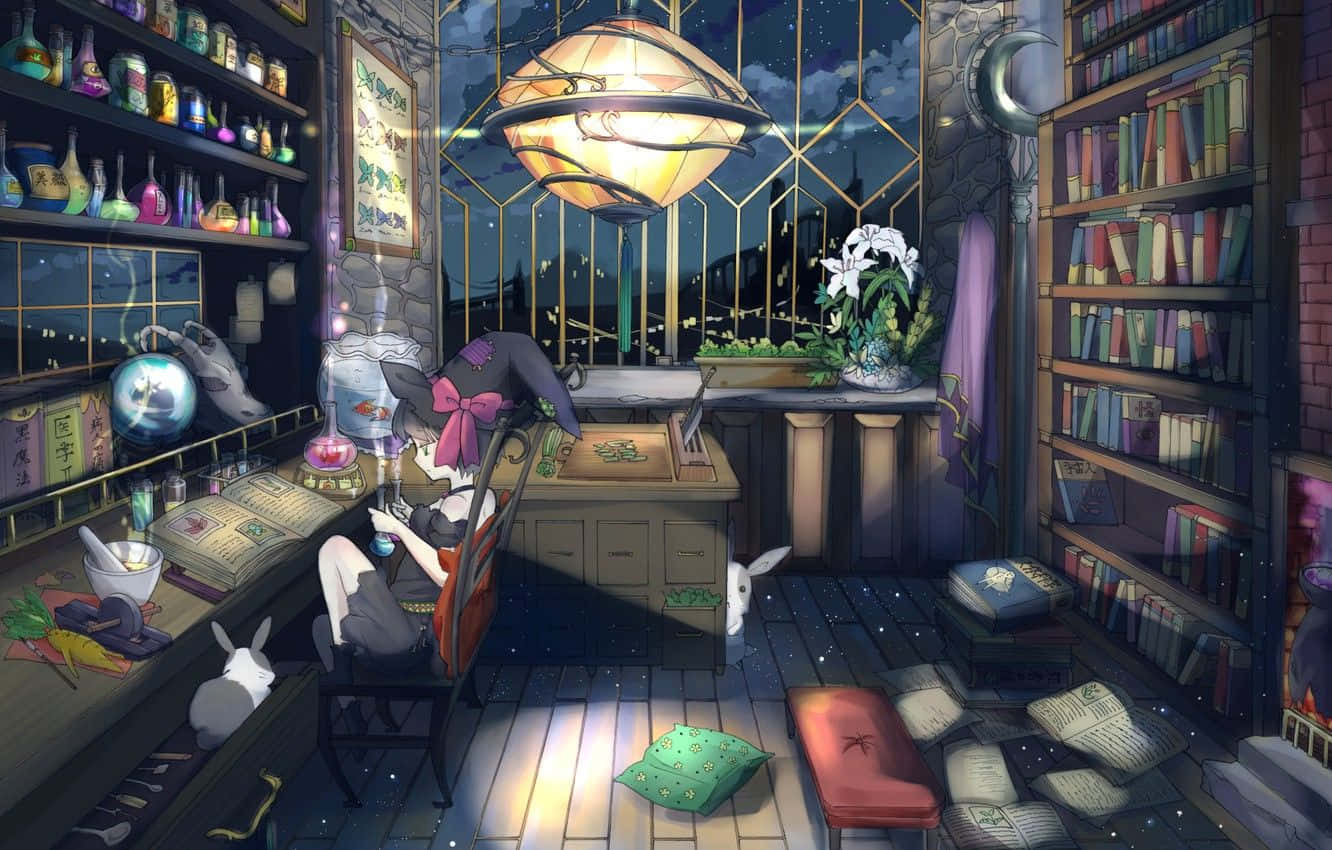 Enchanted_ Nighttime_ Library Wallpaper