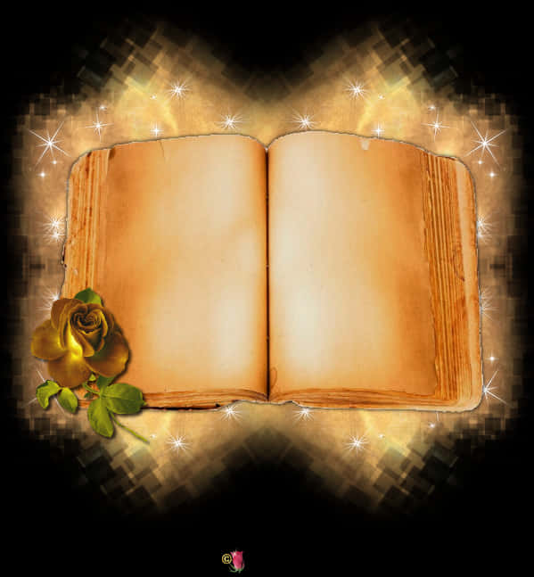 Enchanted Open Bookwith Rose PNG