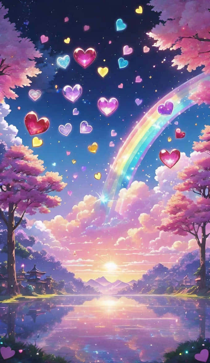 Enchanted_ Pastel_ Rainbow_ Hearts_ Sunset Wallpaper