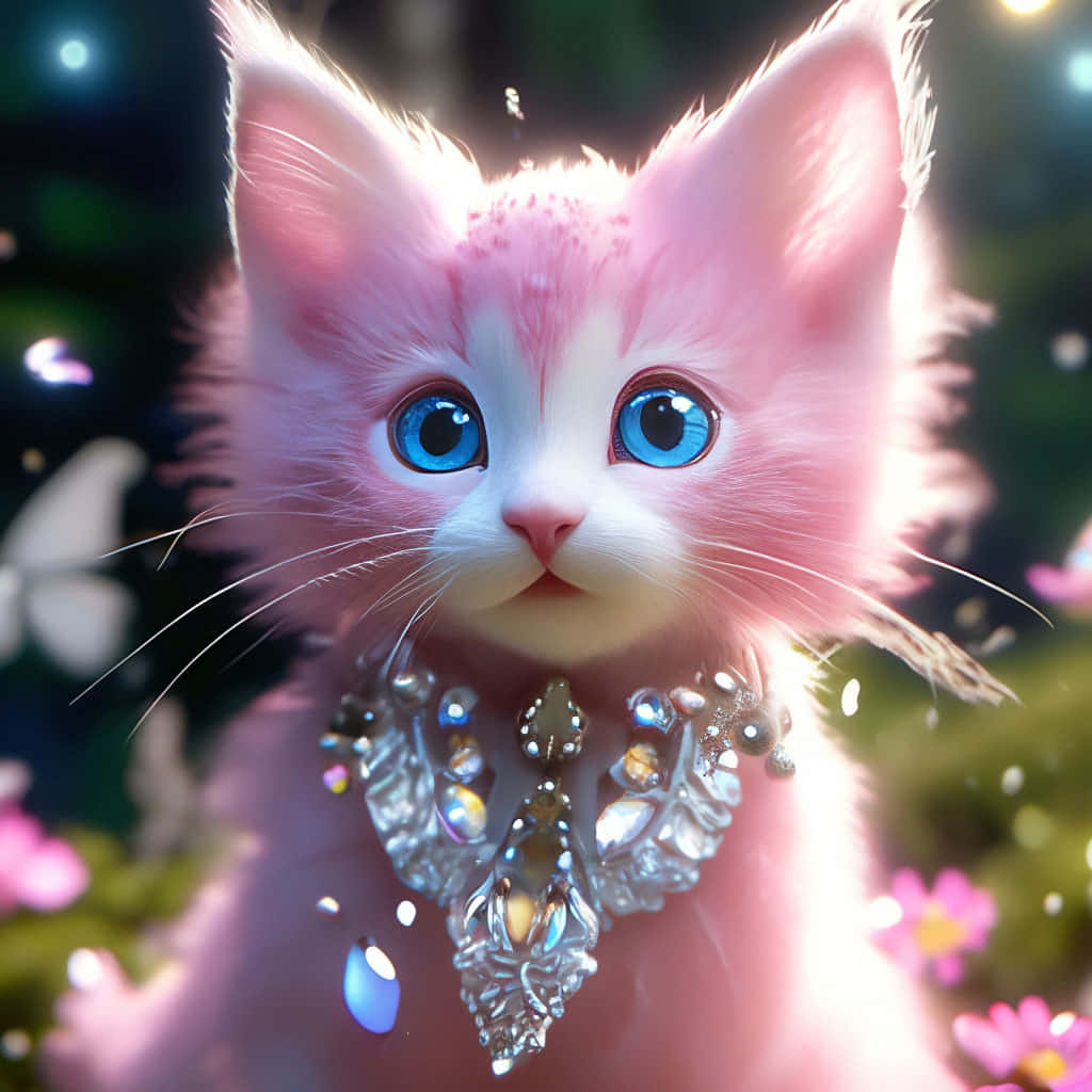 Enchanted Pink Kittenwith Blue Eyes Wallpaper