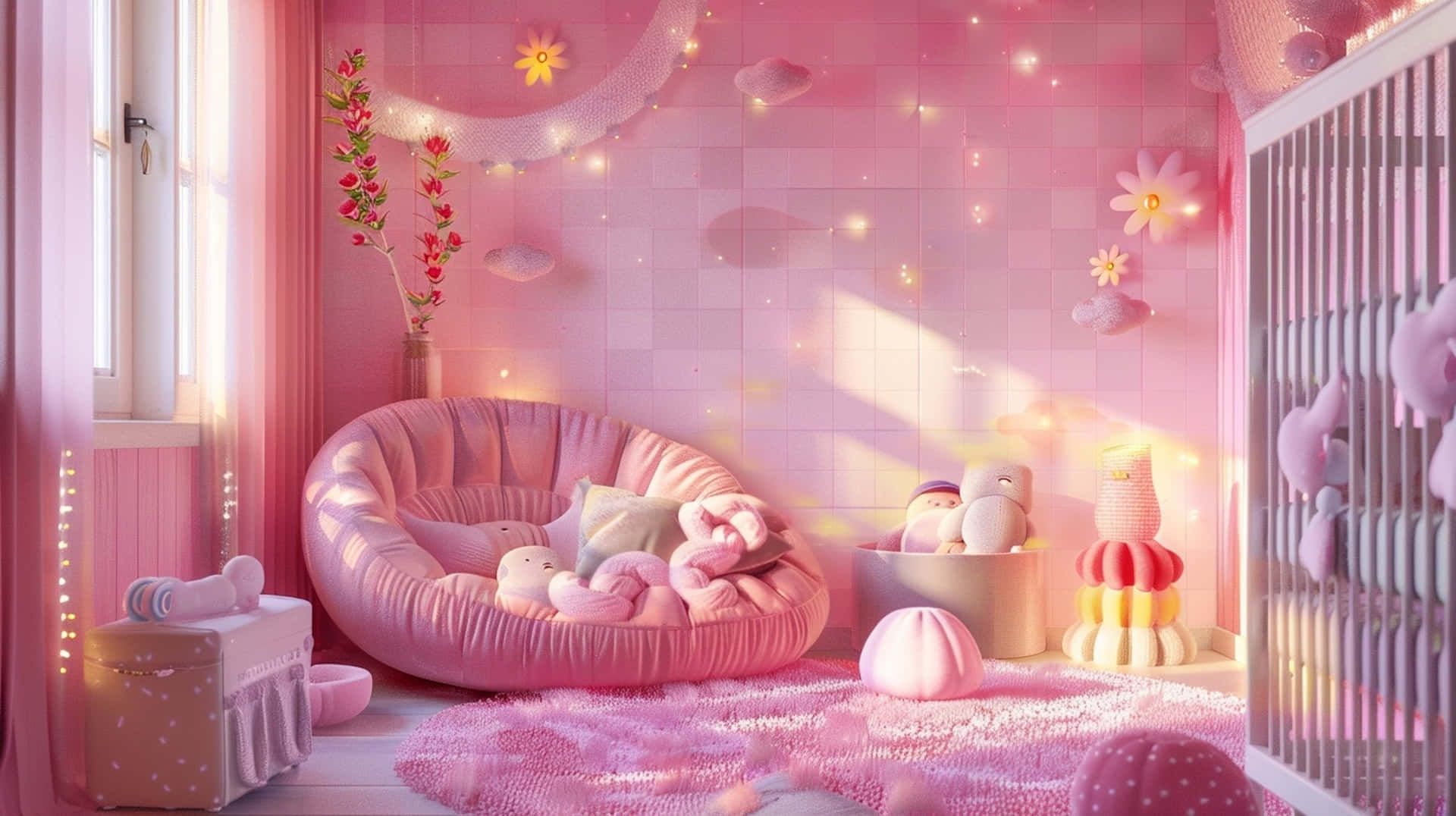 Enchanted Pink Nursery Room Wallpaper