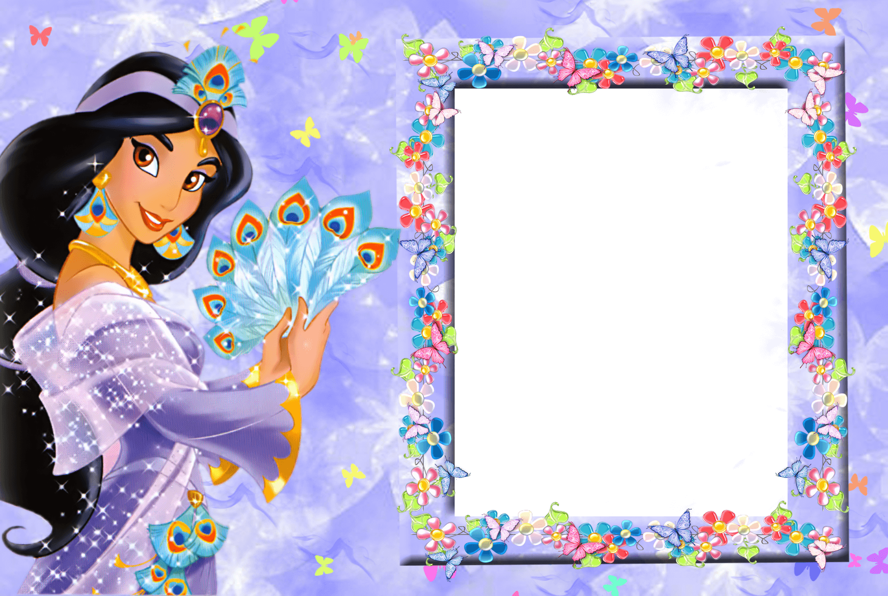 Enchanted Princesswith Peacock Feather Fan PNG
