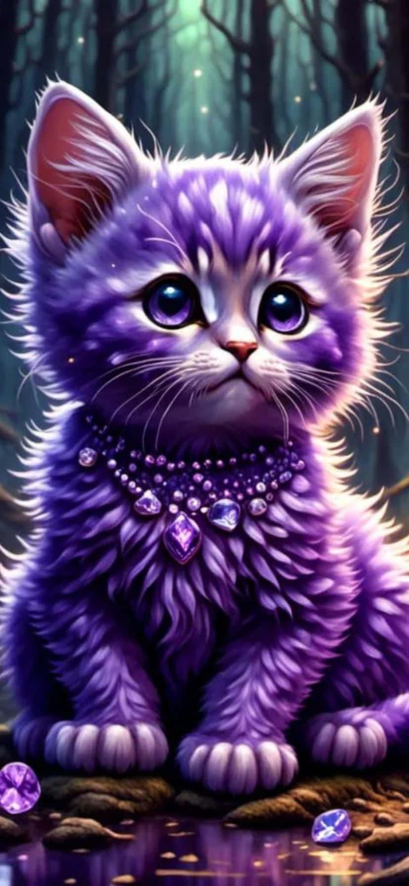 Enchanted Purple Kitten Fantasy Art Wallpaper