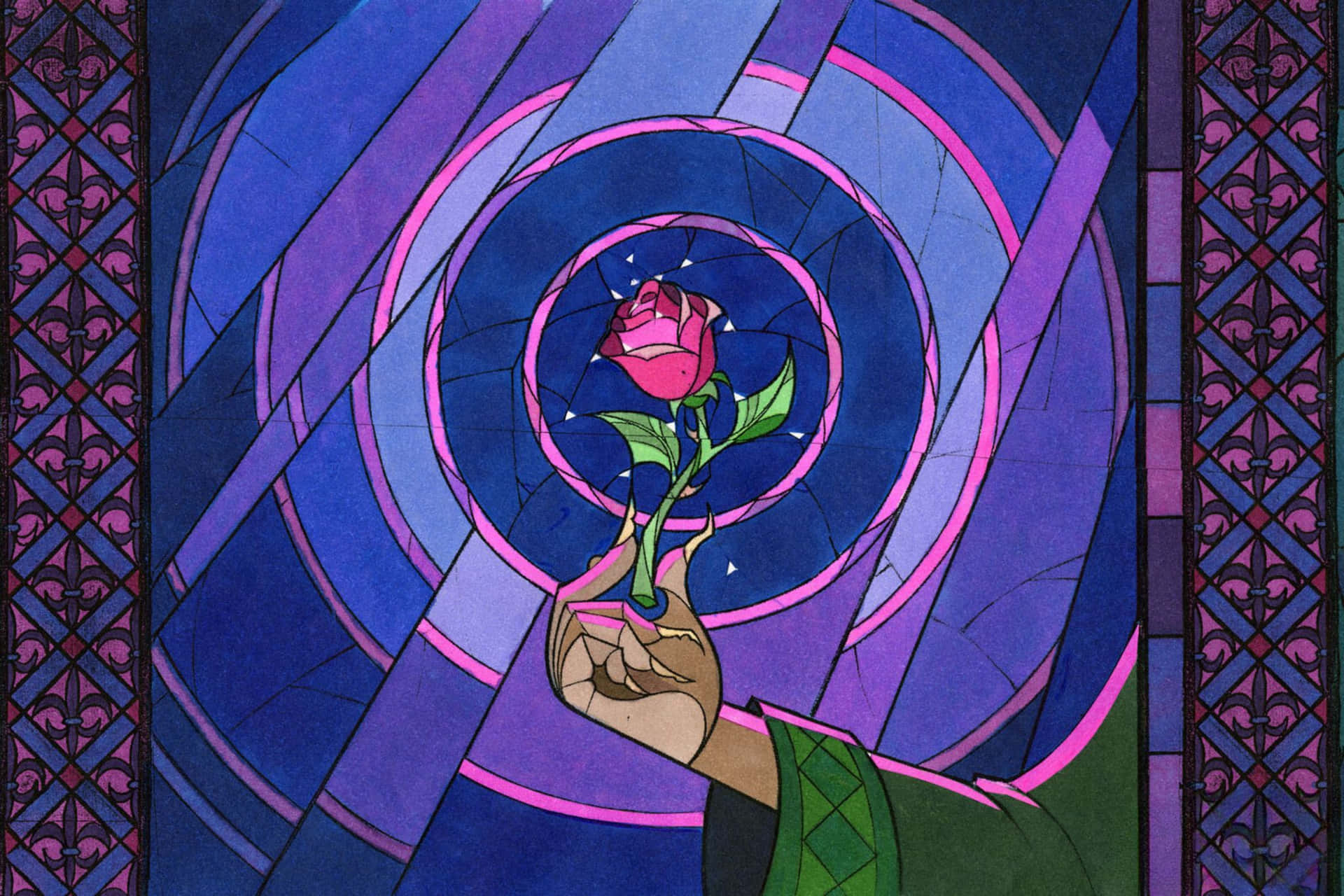 Enchanted Rose Stained Glass Art Wallpaper