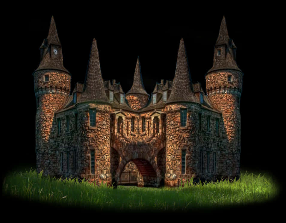 Enchanted Stone Castle Night PNG