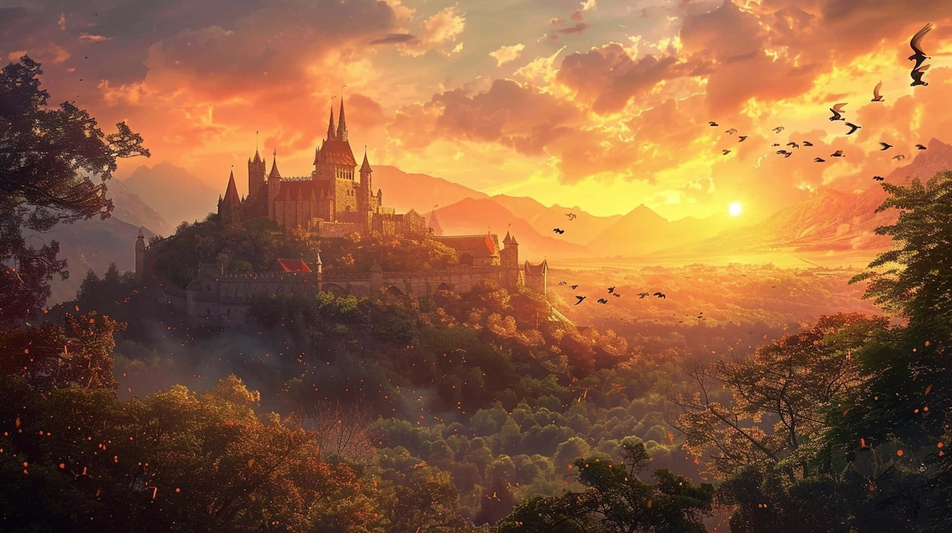 Enchanted_ Sunset_ Castle_ View.jpg Wallpaper