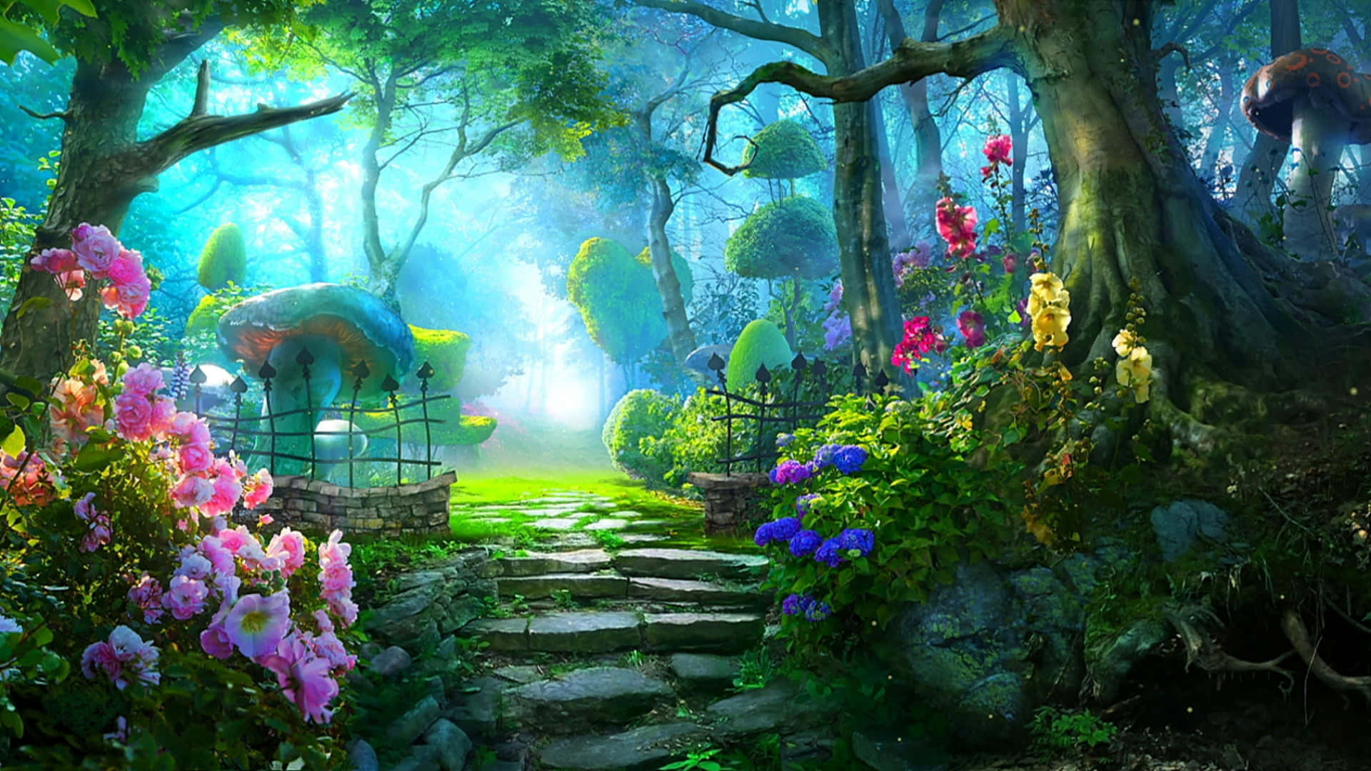 Enchanted Twilight In Fantasy Garden Wallpaper