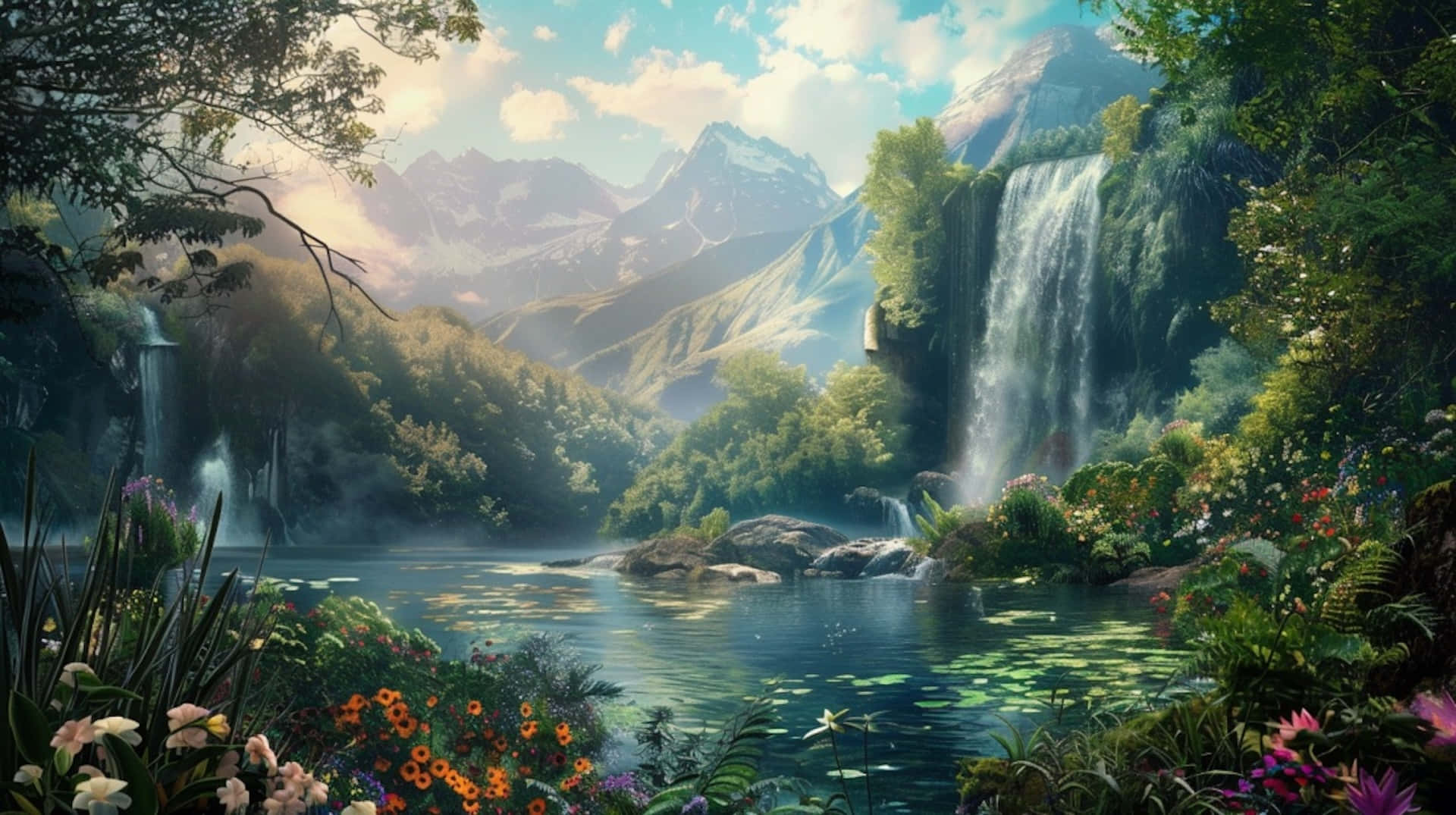 Enchanted_ Waterfall_ Paradise Wallpaper