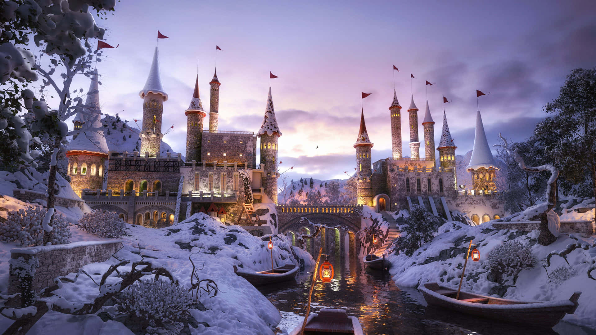 Enchanted_ Winter_ Palace_ Scene Wallpaper