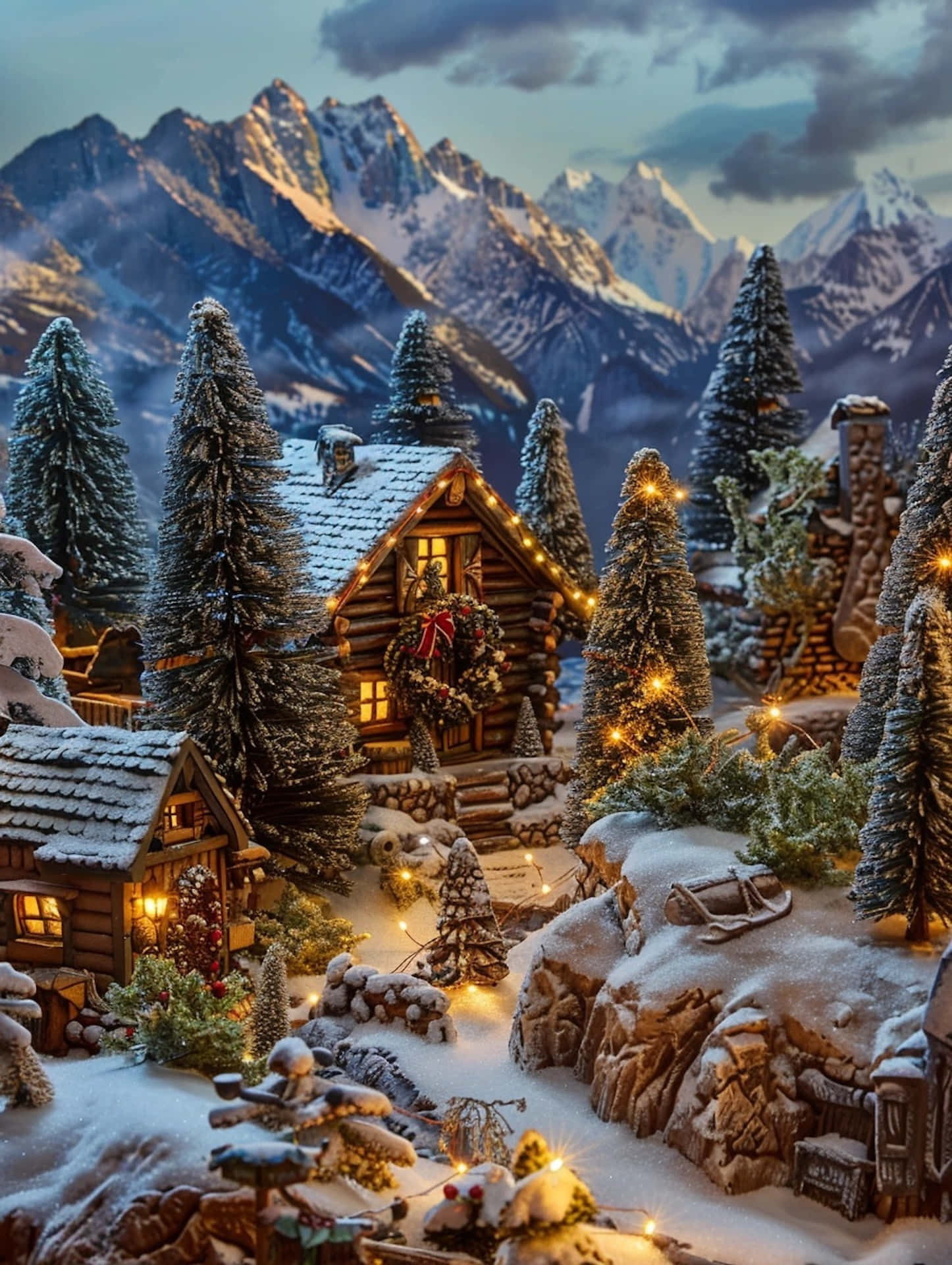 Enchanted Winter Village Christmas Scene Wallpaper