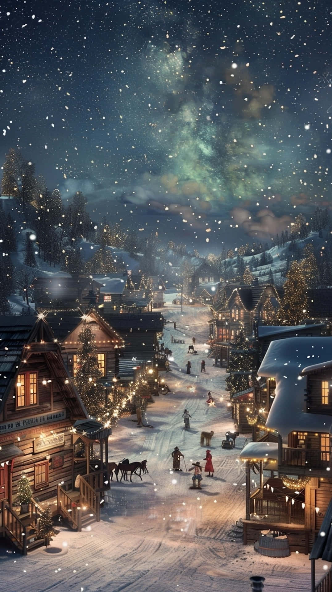 Enchanted_ Winter_ Village_ Night_ Scene Wallpaper
