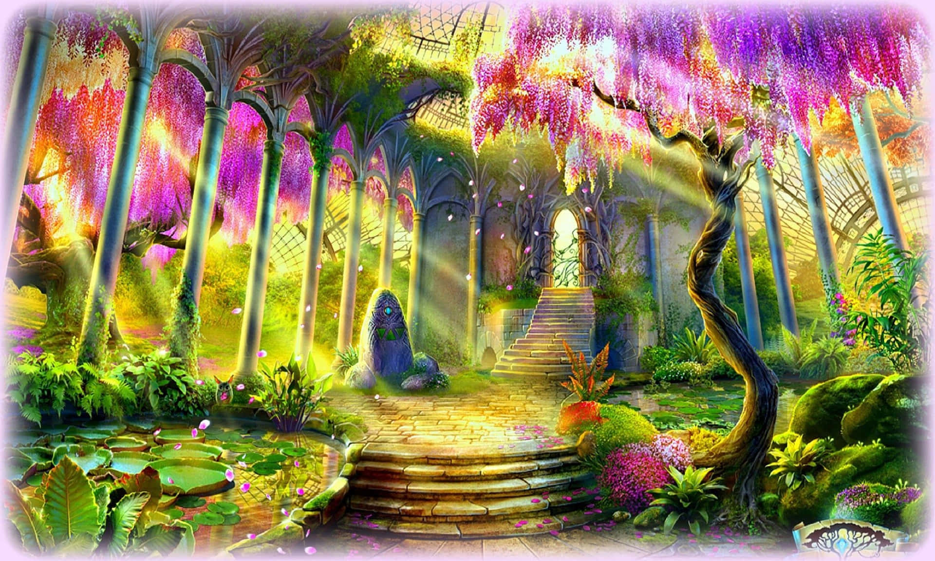 Enchanted_ Wisteria_ Garden_ Fantasy Wallpaper