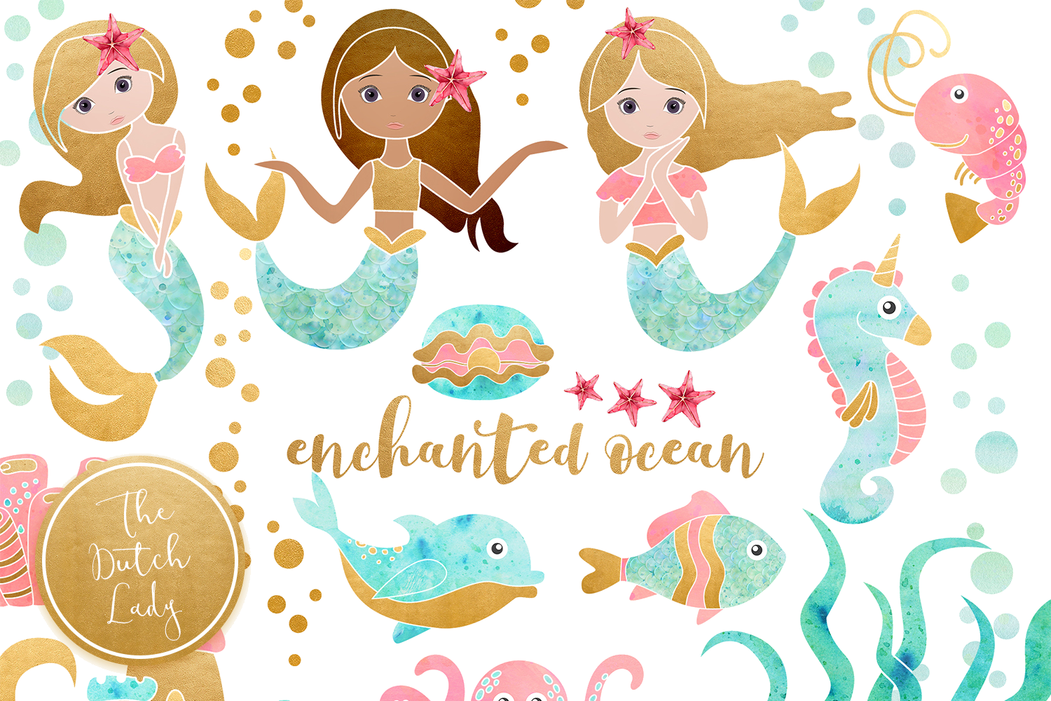 Enchanted_ Ocean_ Mermaid_ Clipart_ Set PNG