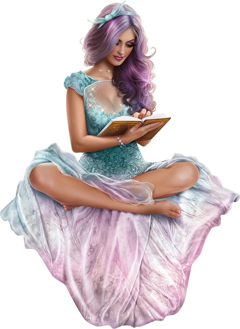 Enchanted_ Reading_ Fantasy_ Pinup PNG