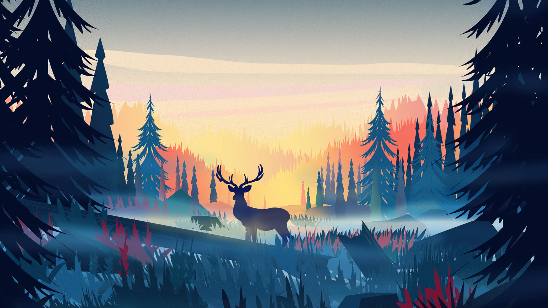 Enchanting 4k Flat Illustration Art Reindeer In A Forest Wallpaper
