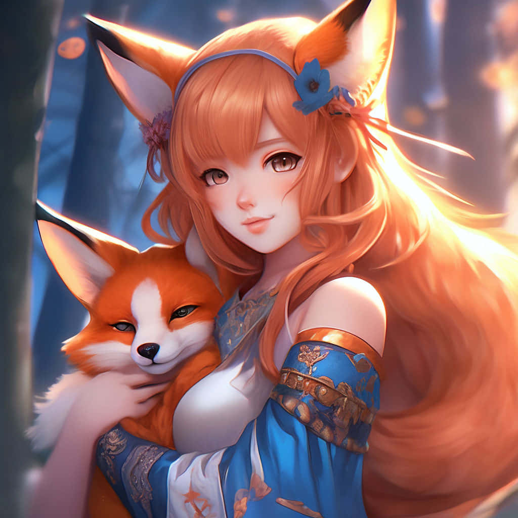 Enchanting_ Anime_ Fox_ Girl_with_ Pet_ Fox Wallpaper