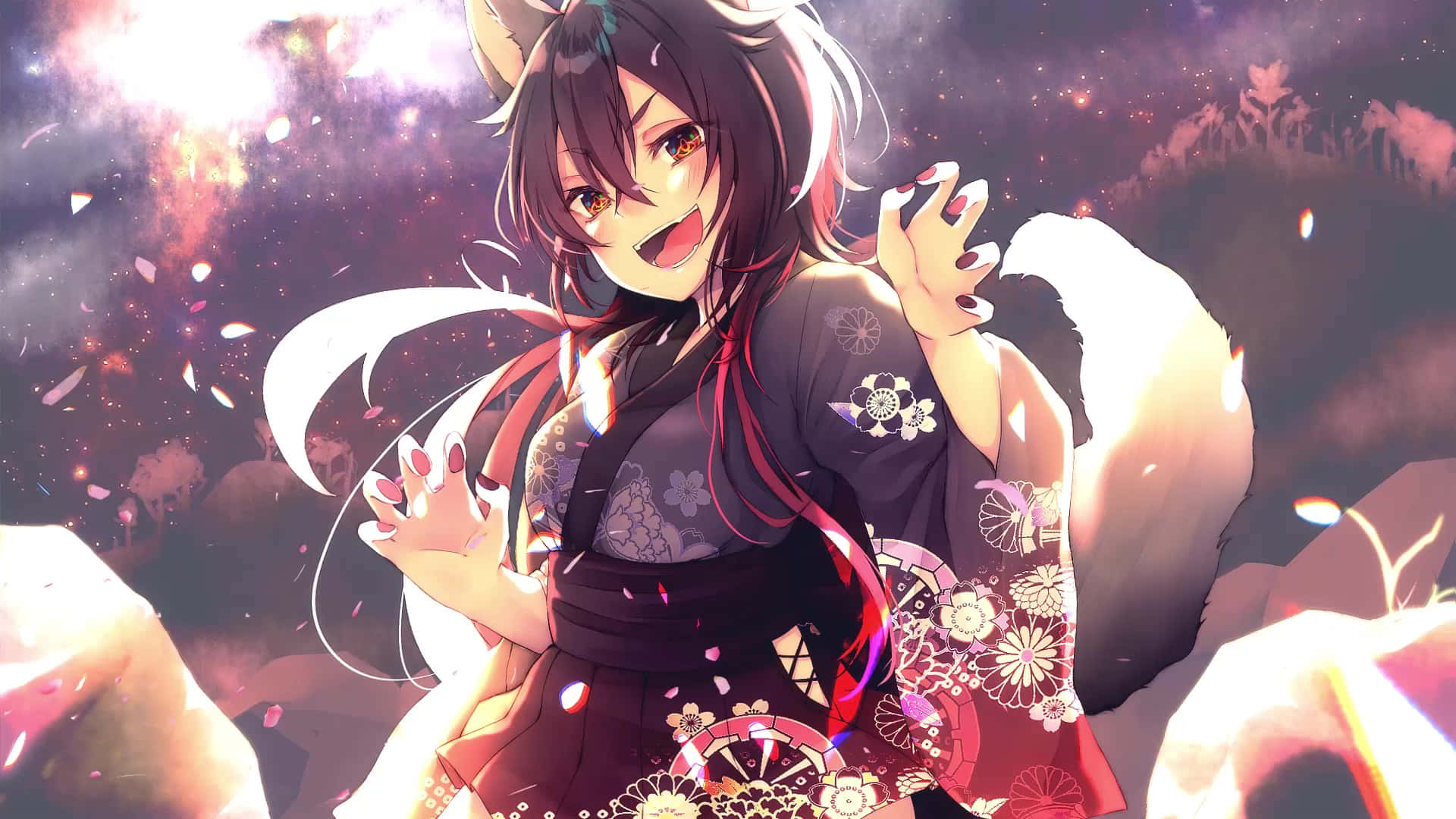 Enchanting Anime Fox Girlin Kimono Wallpaper