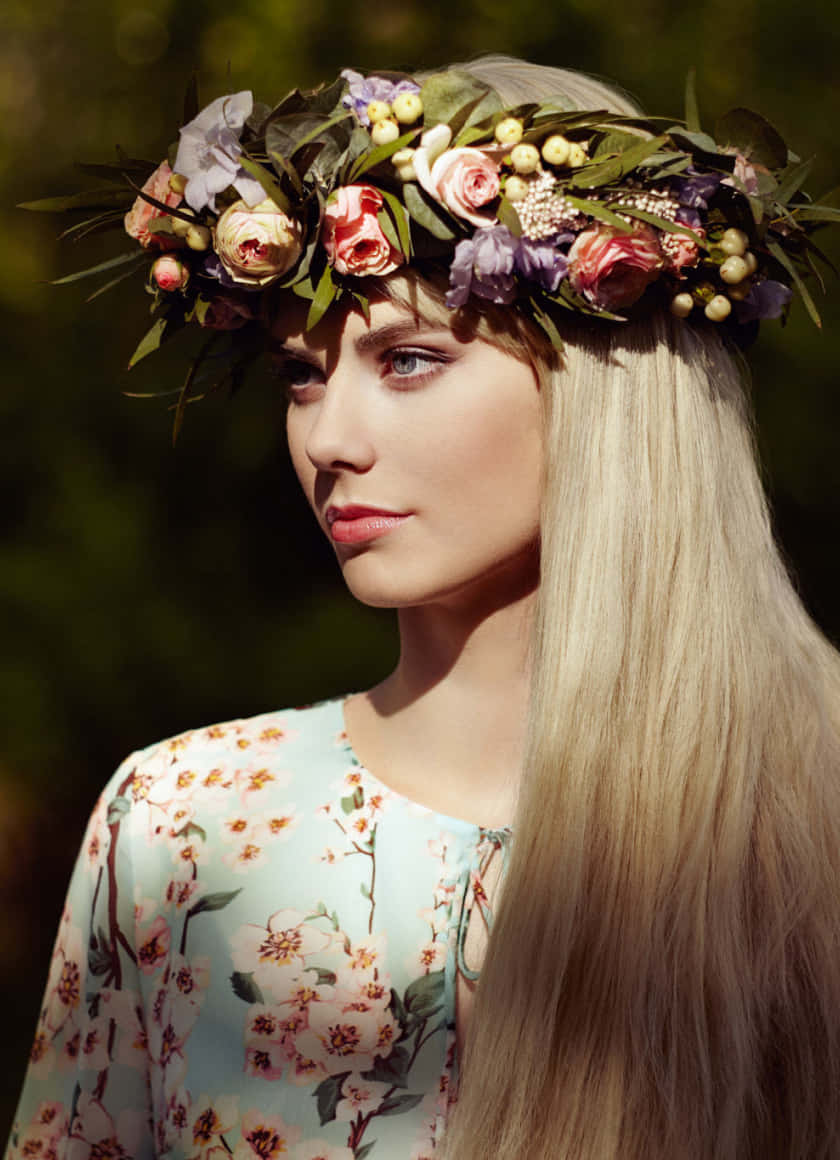 Enchanting Beauty With A Flower Crown Wallpaper