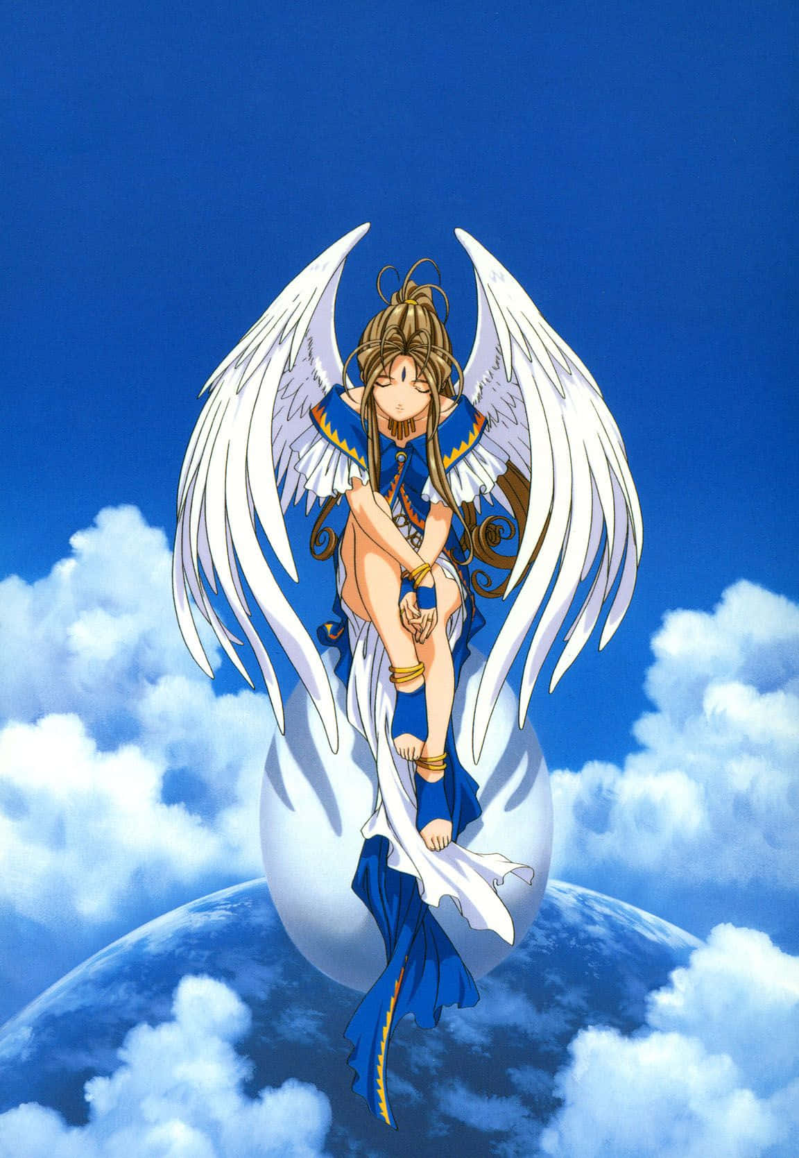 Enchanting Belldandy Of Ah My Goddess Sparking Under Celestial Glow Wallpaper