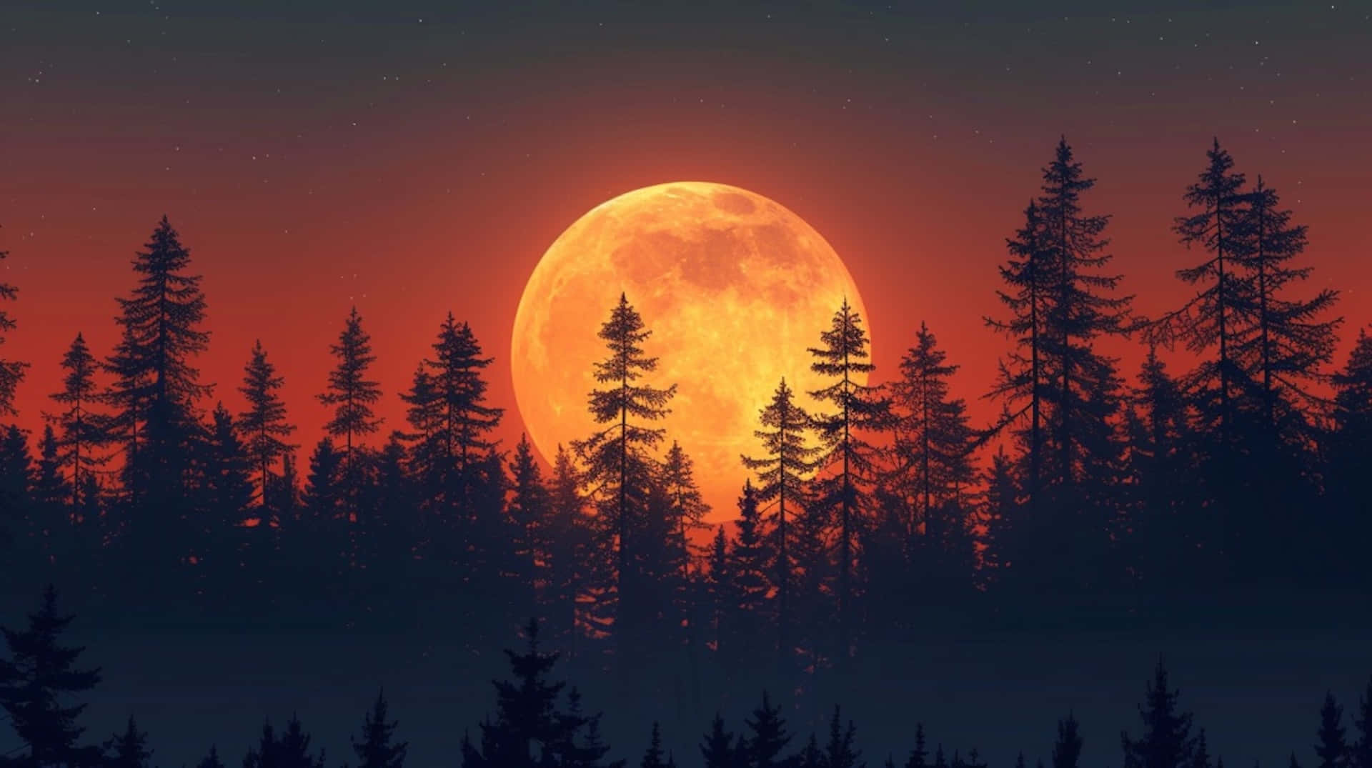 Enchanting Moonset Over Forest Wallpaper