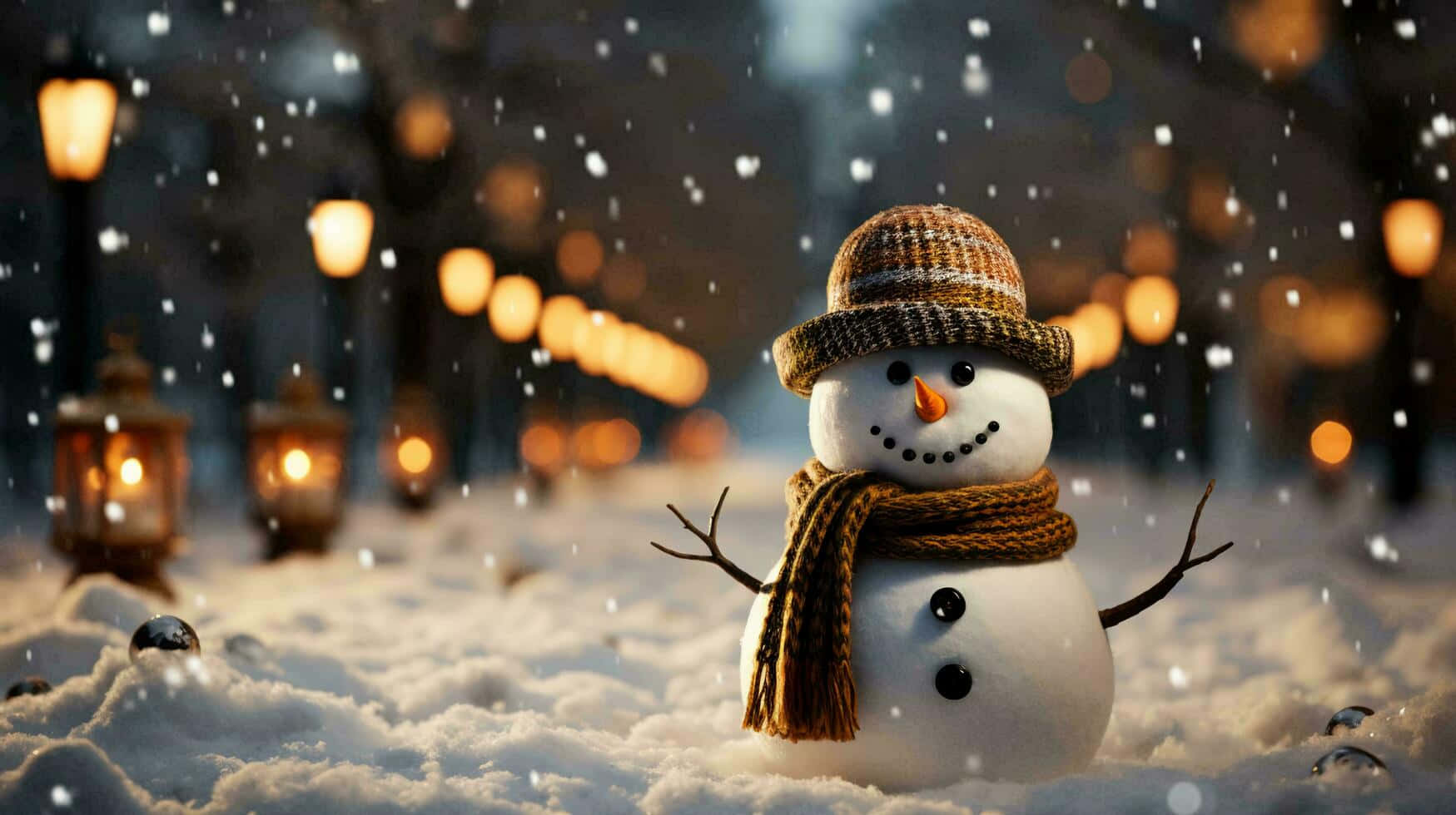 Enchanting Snowman Winter Night.jpg Wallpaper