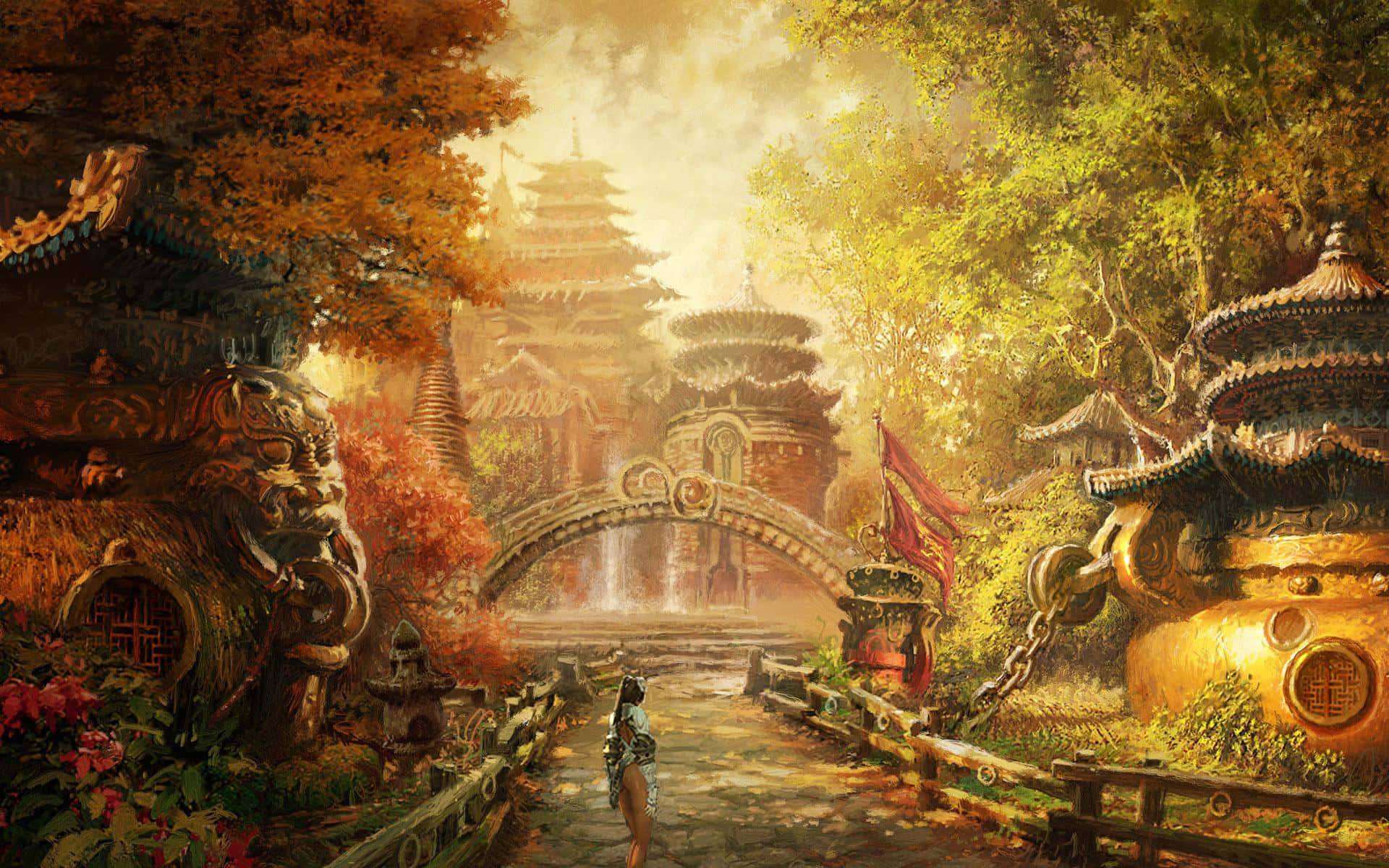 Enchanting Twilight In Fantasy Gardens Wallpaper