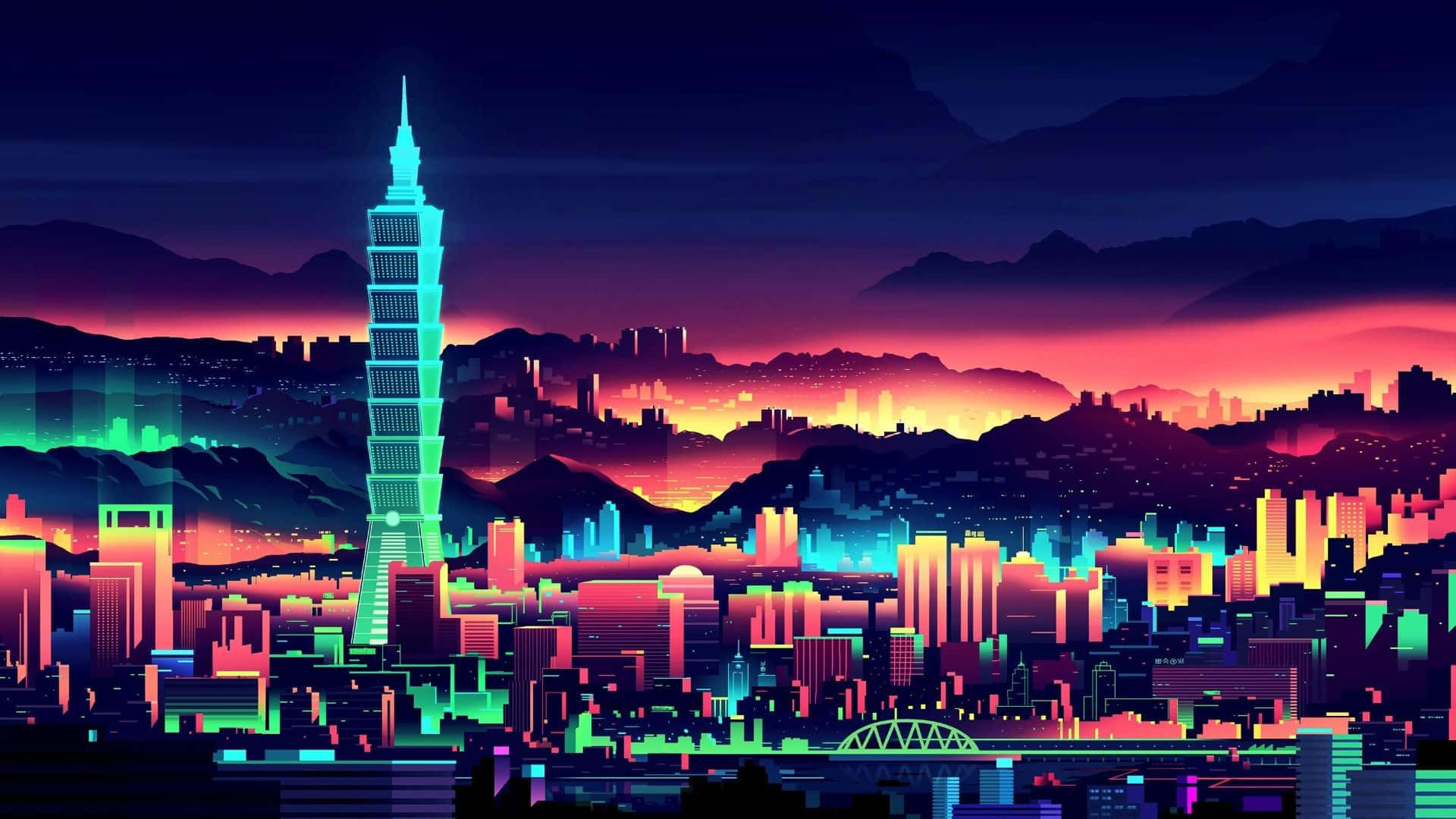 Enchanting View Of Retro City At Twilight Wallpaper