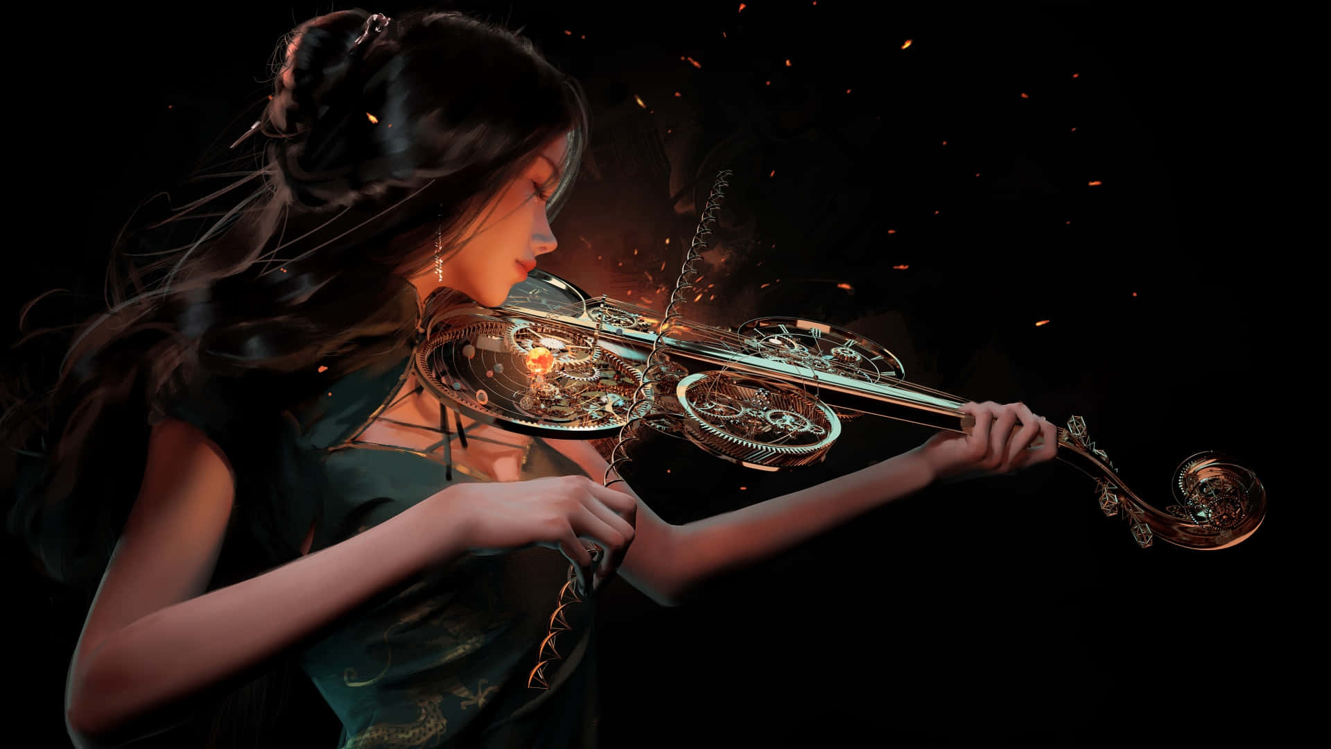 Enchanting Violinist Fantasy Art Wallpaper