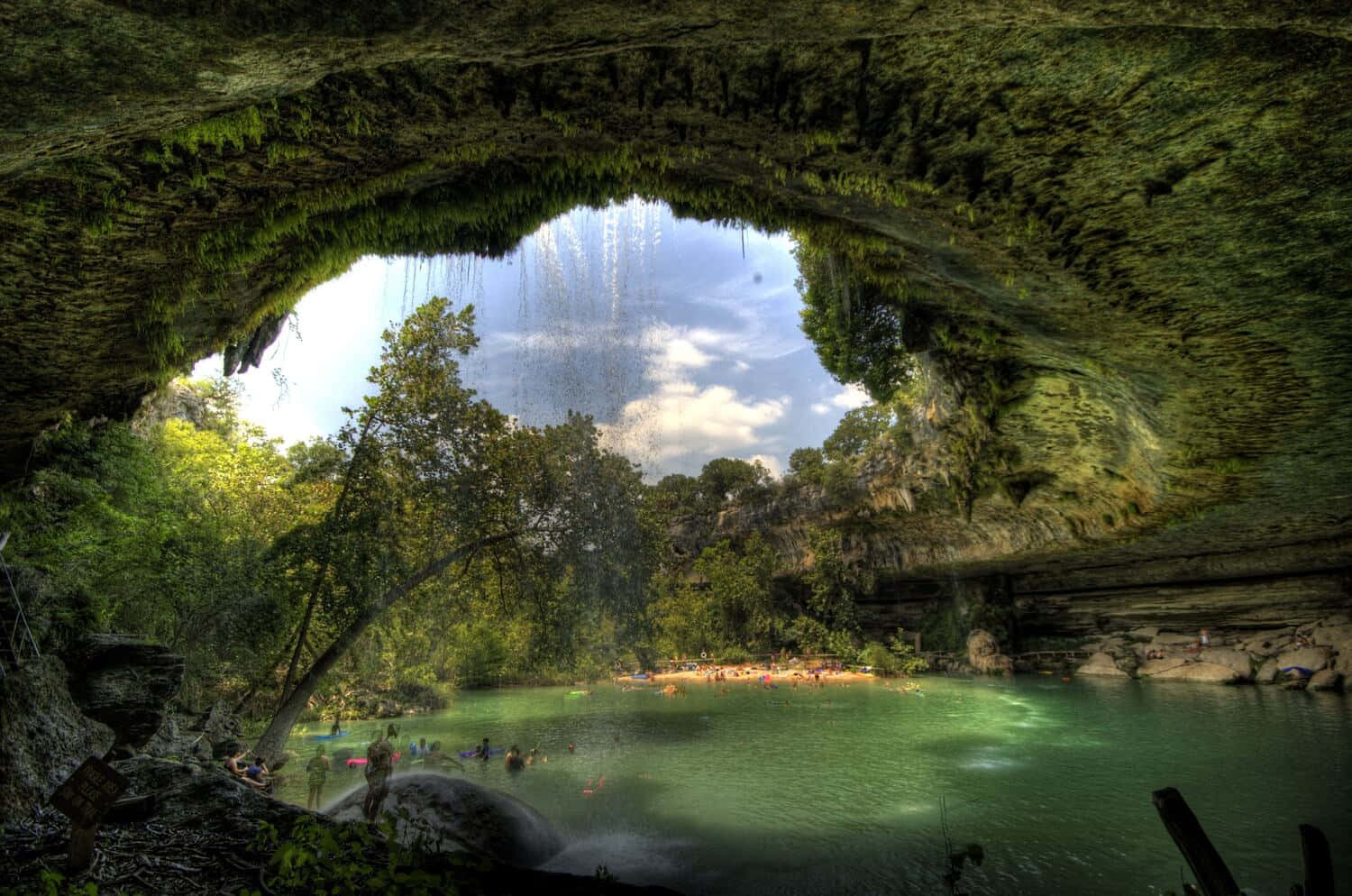 Enchanting_ Waterfall_ Grotto_ Lake_ View Wallpaper