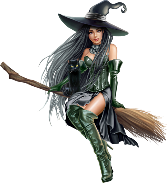 Enchanting Witchon Broomwith Black Cat PNG
