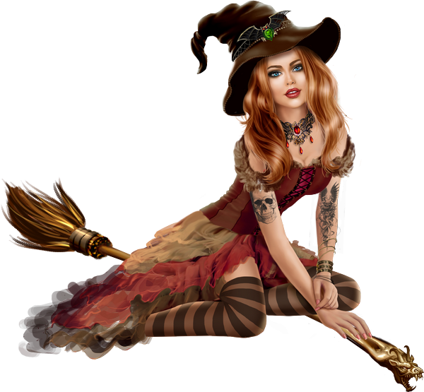 Enchanting Witchwith Broom PNG