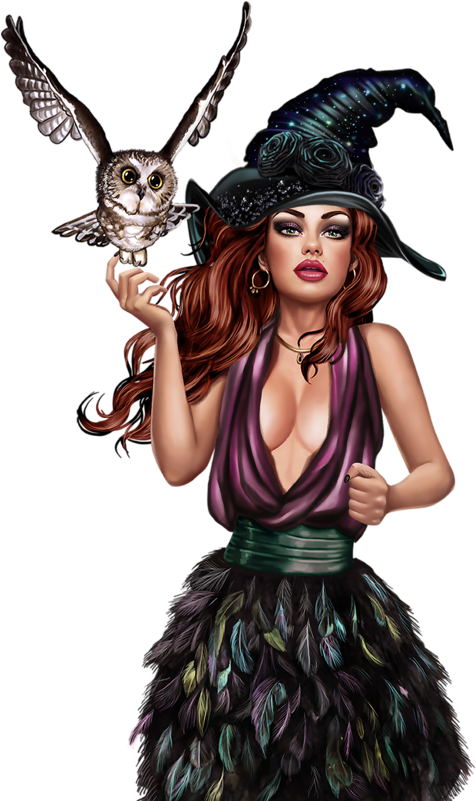 Enchanting Witchwith Owl PNG